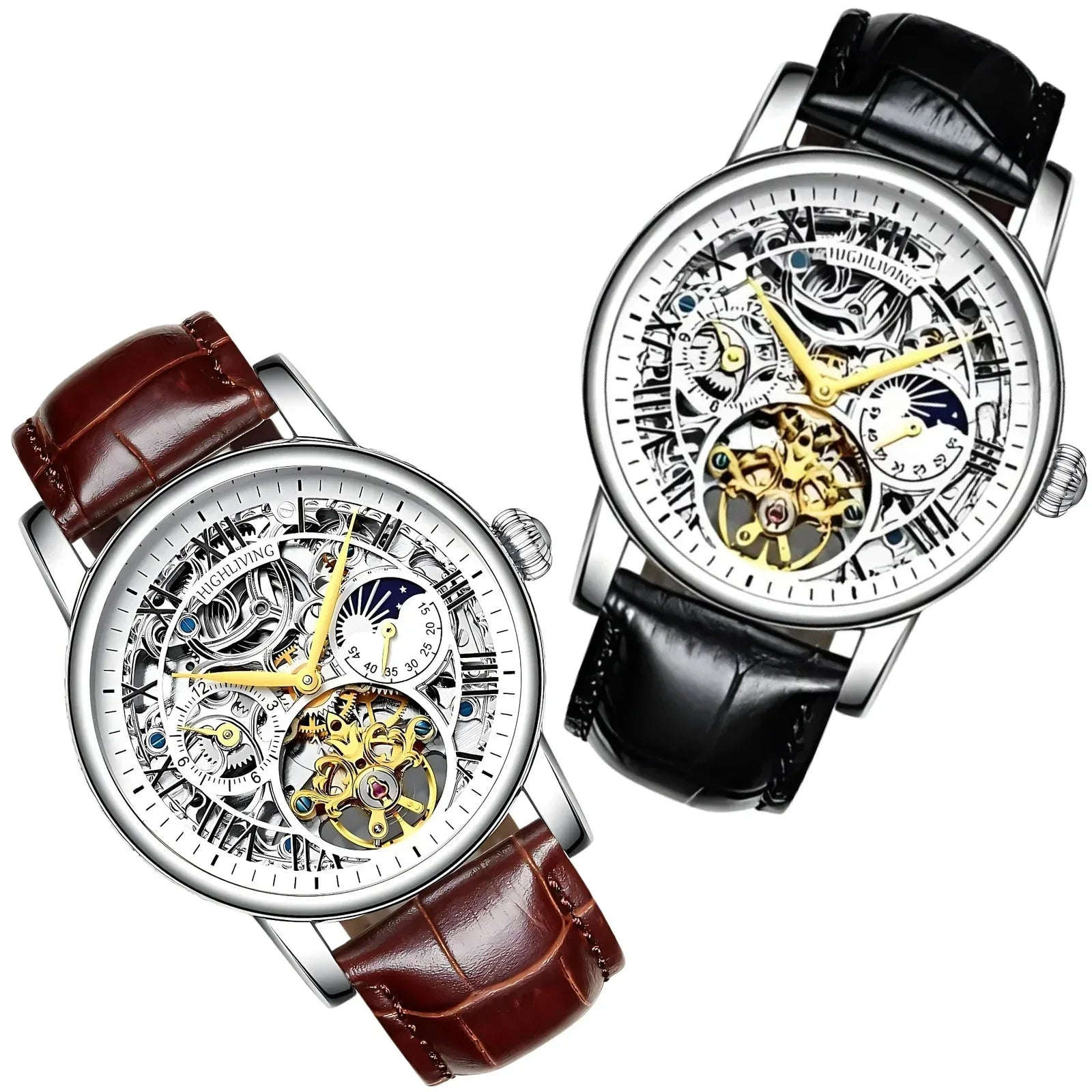 Men’s Automatic Skeleton Executive Wrest Watch | Leather Strap Mechanical Timepiece - 4A's Global