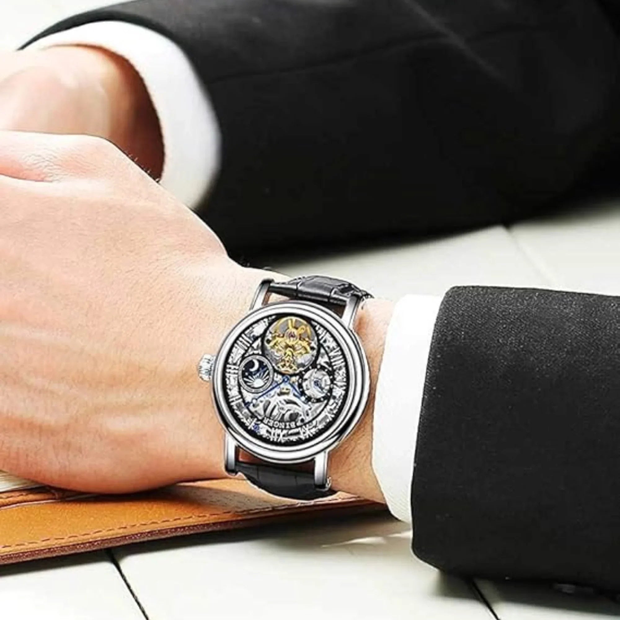 Men’s Automatic Skeleton Executive Watch | Leather Strap Mechanical Timepiece - 4A's Global