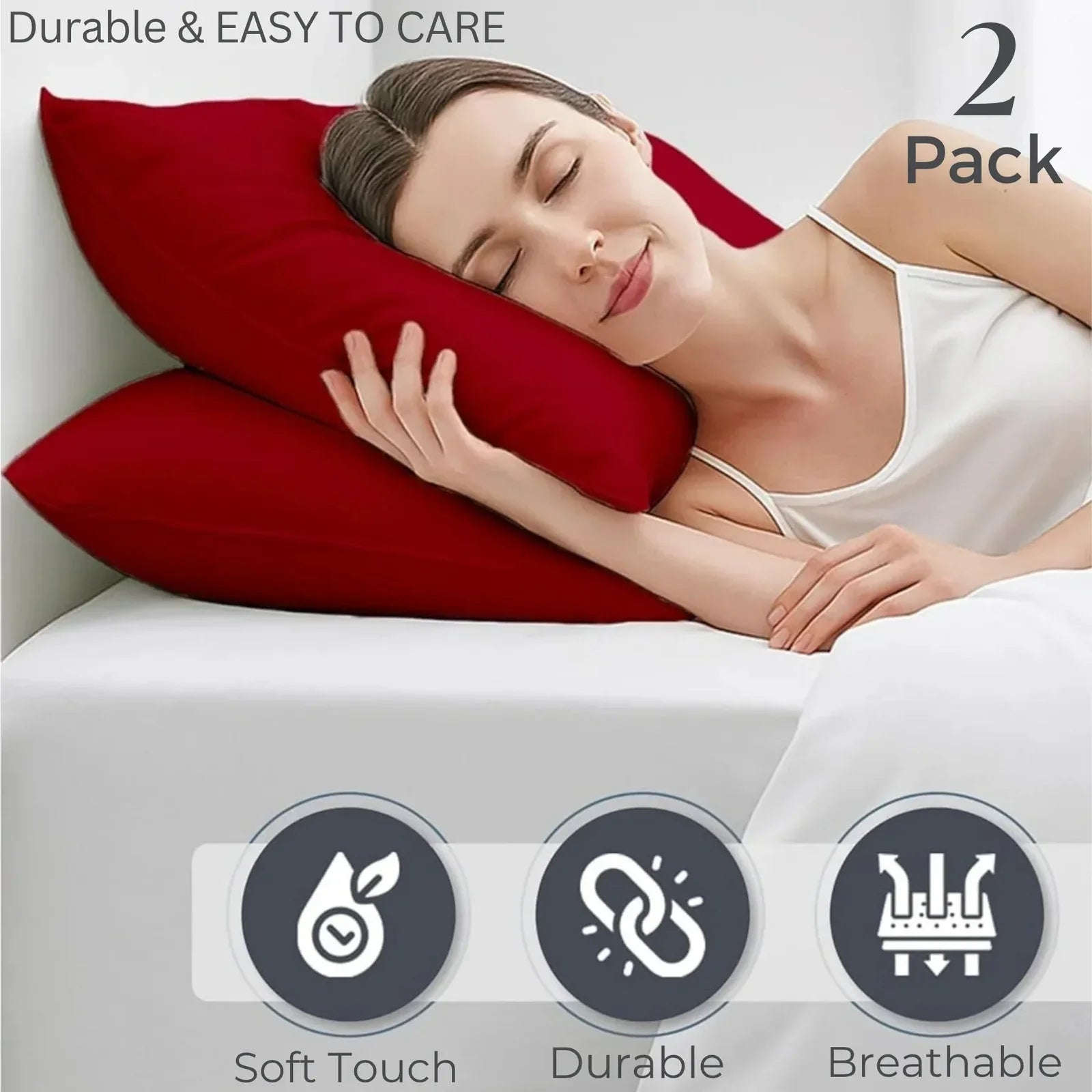 2x Luxury Percale Polycotton Pillowcase Pair – Soft, Durable & Easy-Care Bedding - 4A's Global