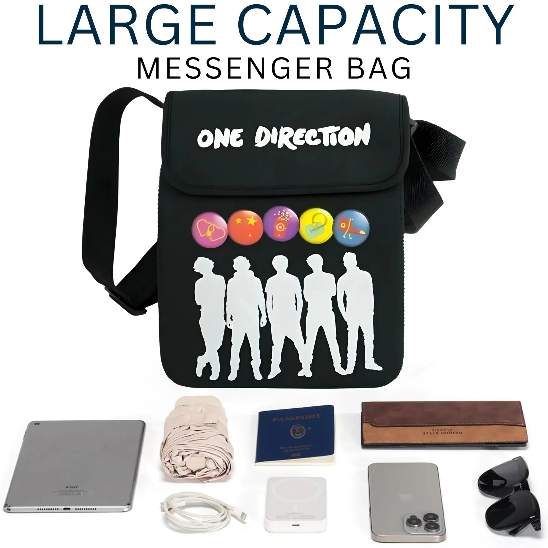 Travel Crossbody Bag for iPad & Tablet – Neoprene Shoulder Messenger with Adjustable Strap, Fits Passport, Mobile, Glasses & Documents - 4A's Global