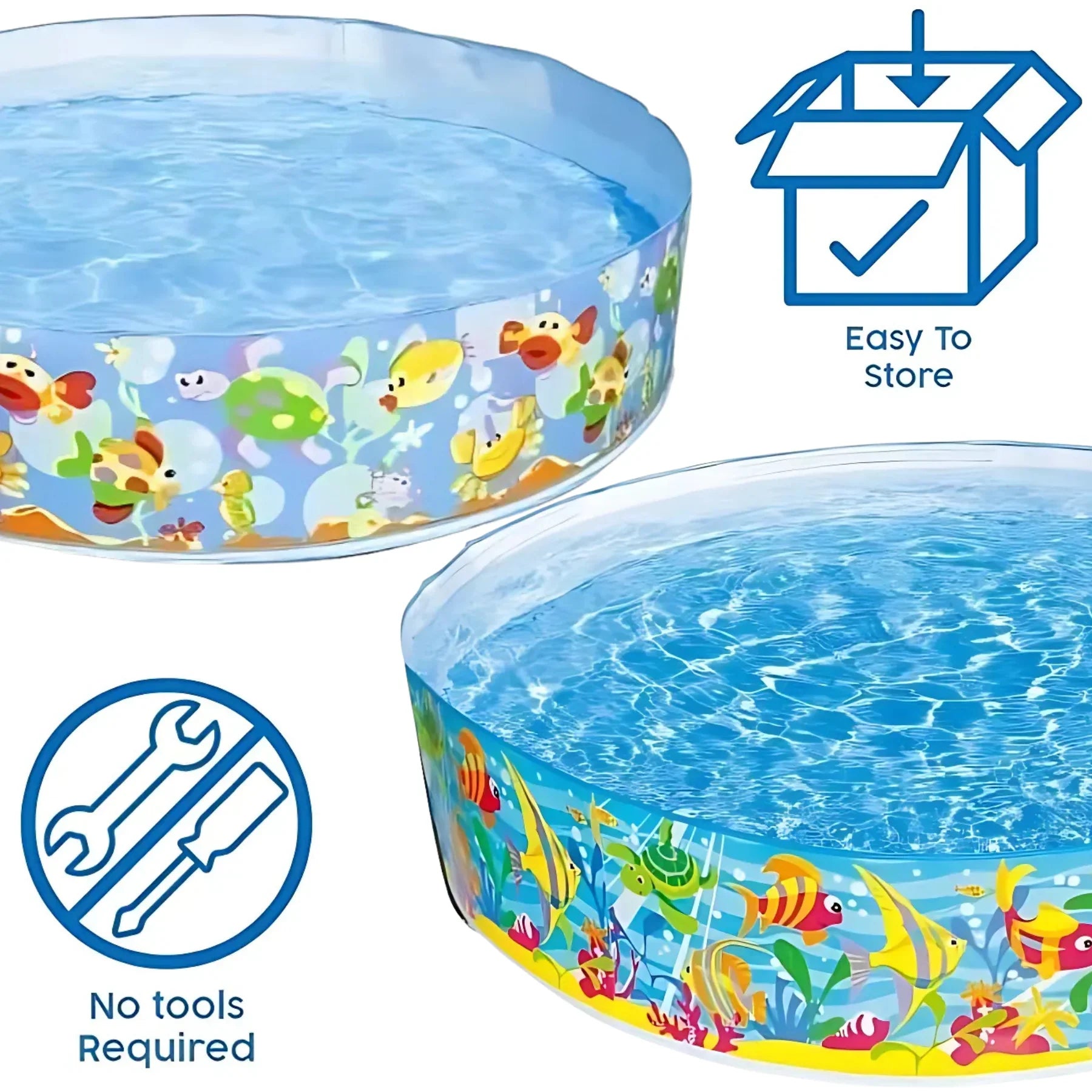 INTEX Inflatable Swimming Pool - Under The Palm Trees Round Snap Set Pool - Multi-Color Beach Theme Design, Bathtub Repair Patch Included - 4A's Global