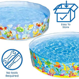 INTEX Inflatable Swimming Pool - Under The Palm Trees Round Snap Set Pool - Multi-Color Beach Theme Design, Bathtub Repair Patch Included - 4A's Global