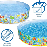 INTEX Inflatable Swimming Pool Under The Palm Trees Round Snap Set Pool Multi Color Beach Theme Design with Repair Patch Included - 4A's Global