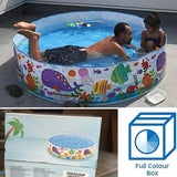 INTEX Inflatable Swimming Pool - Under The Palm Trees Round Snap Set Pool - Multi-Color Beach Theme Design, Bathtub Repair Patch Included - 4A's Global