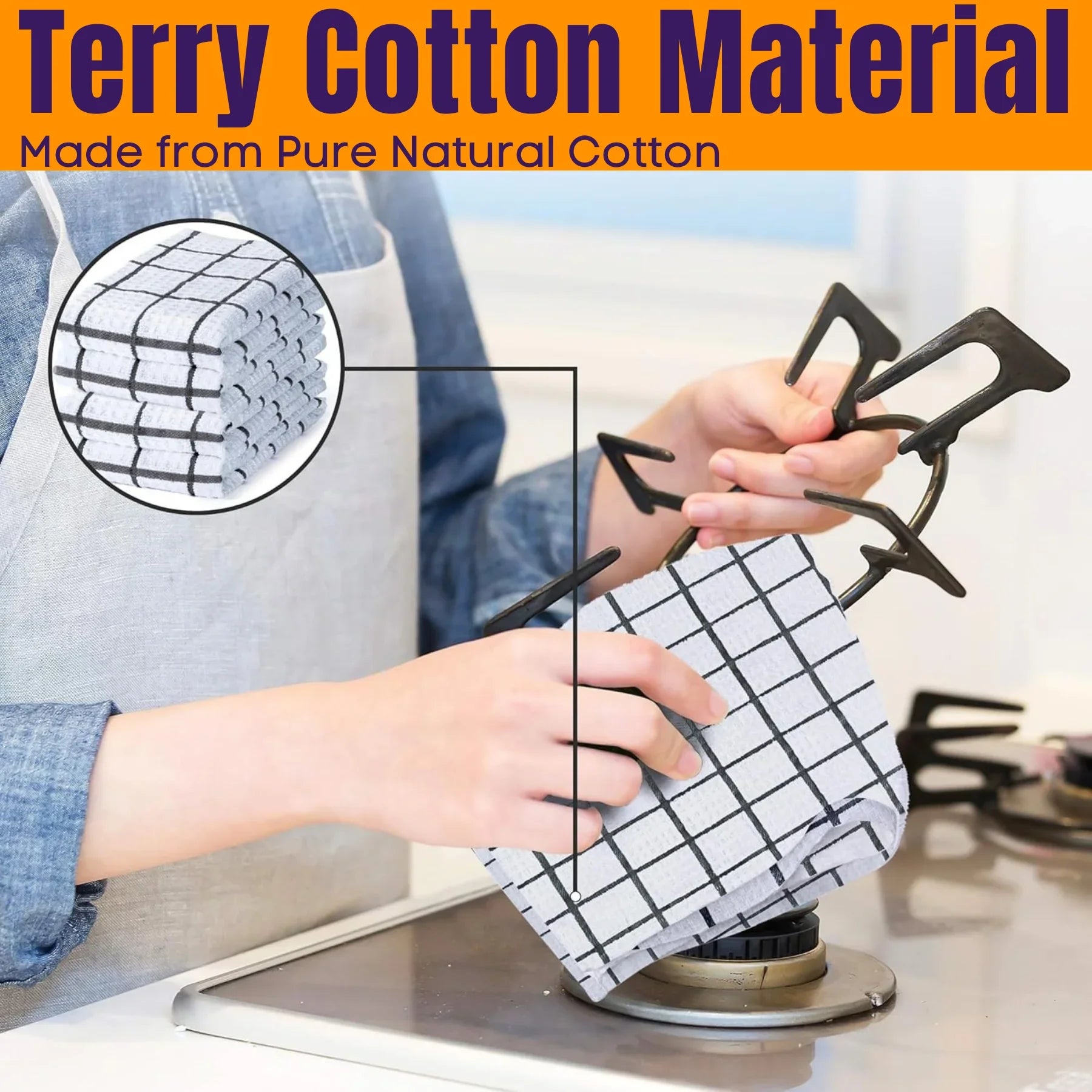 Terry Cotton Tea Towels Set | Super Absorbent Dish Cloths | Kitchen Cleaning & Drying Towels 75 x 52 cm - Pack of 6 - 4A's Global