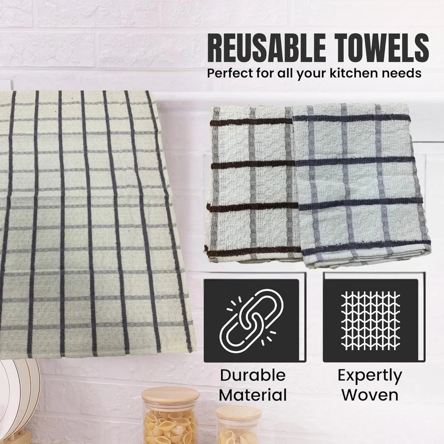 Terry Cotton Tea Towels Set | Super Absorbent Dish Cloths | Kitchen Cleaning & Drying Towels 75 x 52 cm - Pack of 6 - 4A's Global