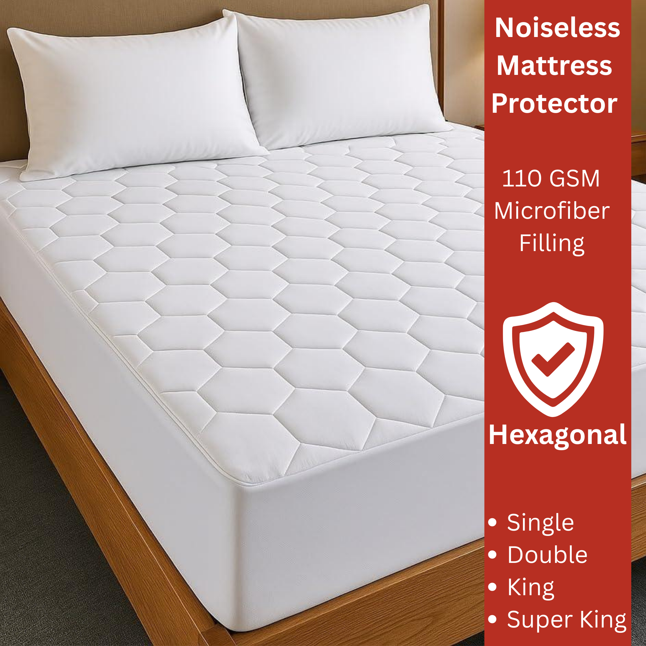 Mattress Protector Sheet | Lightweight, Breathable & Noise-Free | Deep Fit 30cm Skirt | Hexagonal Style - 4A's Global