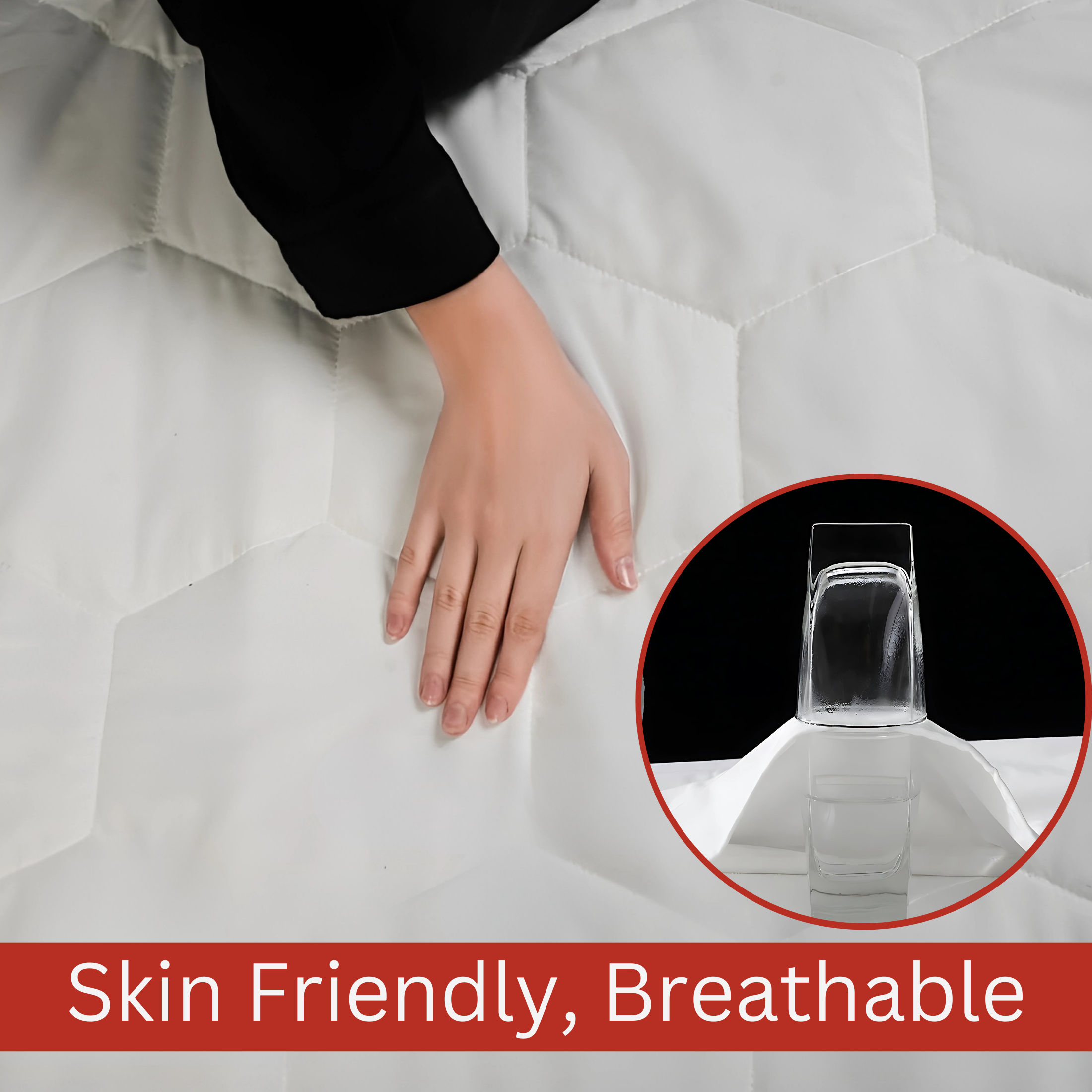 Mattress Protector Sheet | Lightweight, Breathable & Noise-Free | Deep Fit 30cm Skirt | Hexagonal Style - 4A's Global