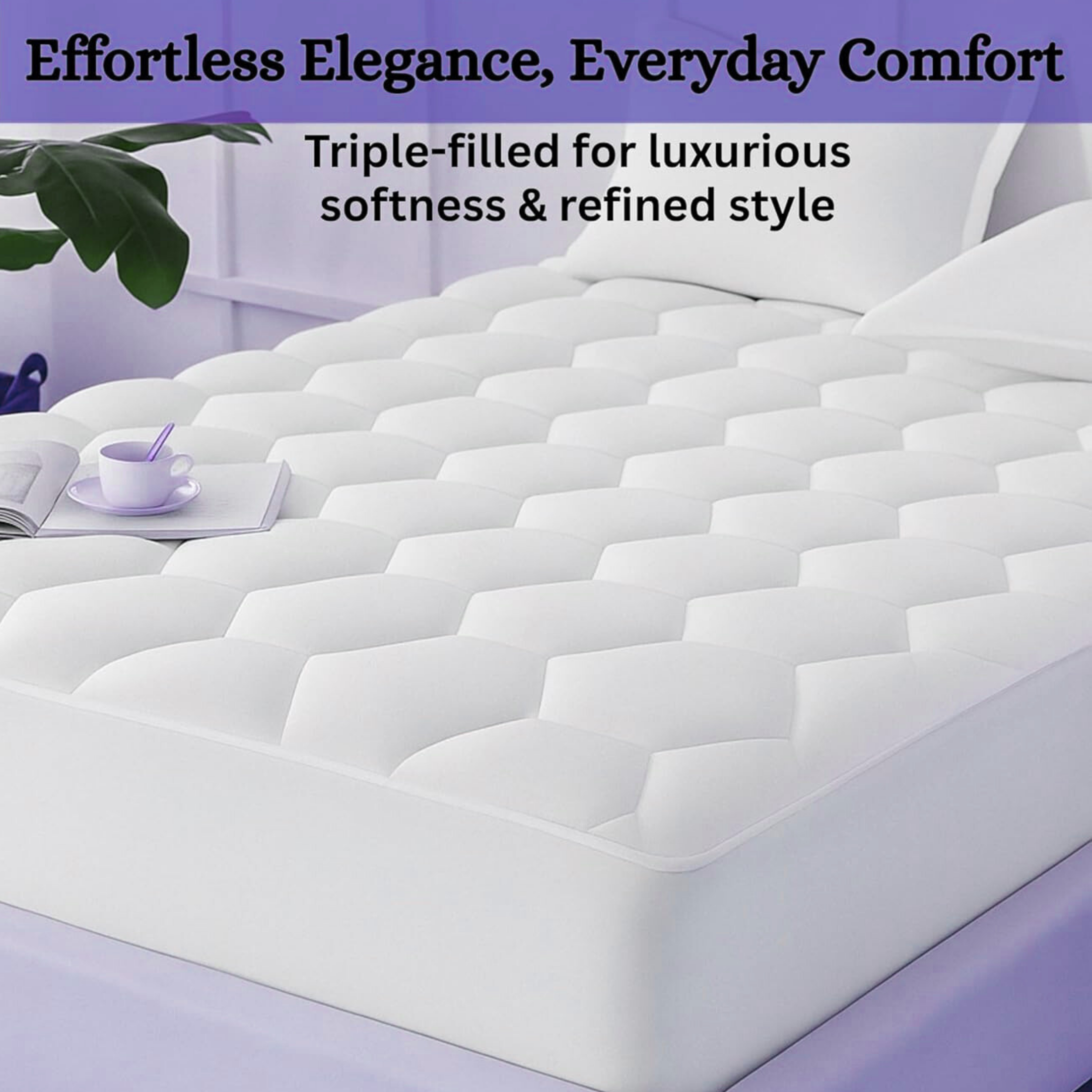 HH Quilted Mattress Protector 40cm Triple Filled Noiseless Breathable Hexagonal Design Soft Microfiber Fabric & Filling - 4A's Global