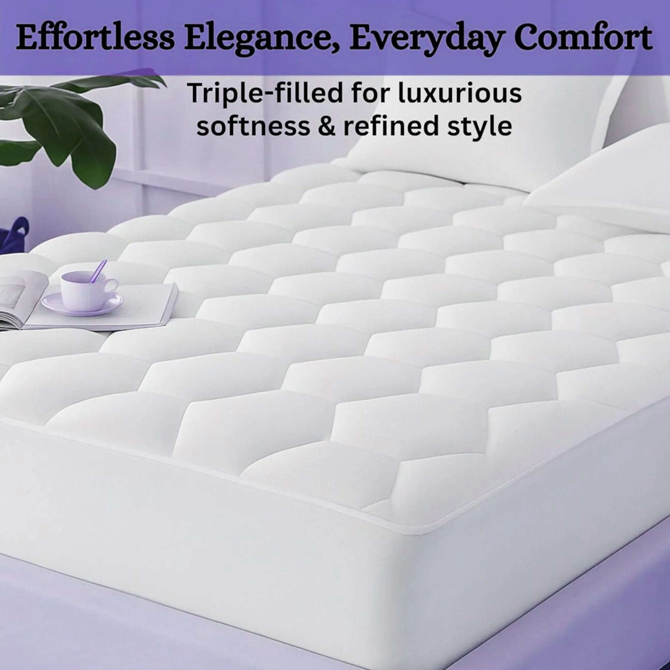 HH Quilted Mattress Protector 40cm Triple Filled Noiseless Breathable Hexagonal Design Soft Microfiber Fabric & Filling - 4A's Global