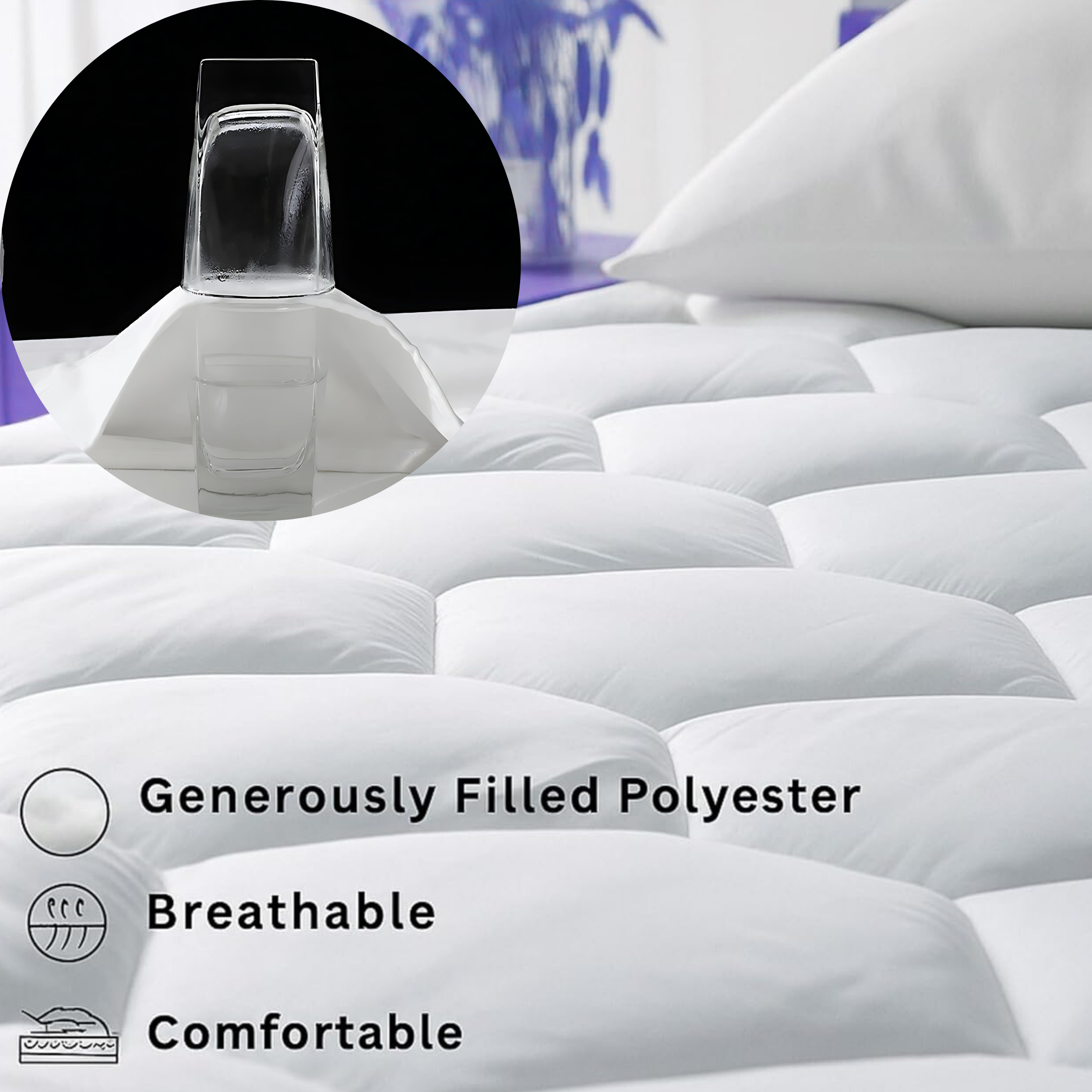 HH Quilted Mattress Protector 40cm Triple Filled Noiseless Breathable Hexagonal Design Soft Microfiber Fabric & Filling - 4A's Global