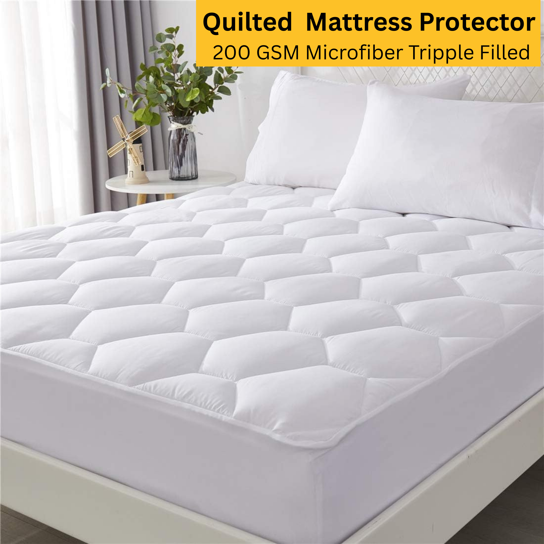 CL Quilted Mattress Protector Sheet | 200 GSM Triple Fill | 40cm Deep Skirt | Microfiber Soft & Breathable - 4A's Global