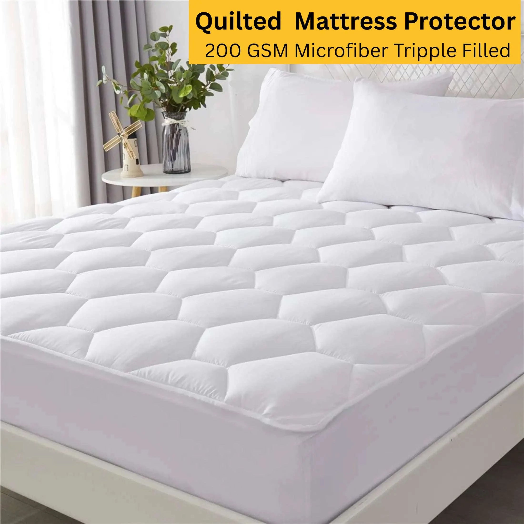 CL Quilted Mattress Protector Sheet | 200 GSM Triple Fill | 40cm Deep Skirt | Microfiber Soft & Breathable - 4A's Global