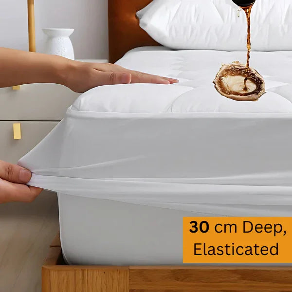 30cm Deep Waterproof Mattress Protector | Quilted, Breathable & Noise-Free | White | UK Sizes - 4A's Global