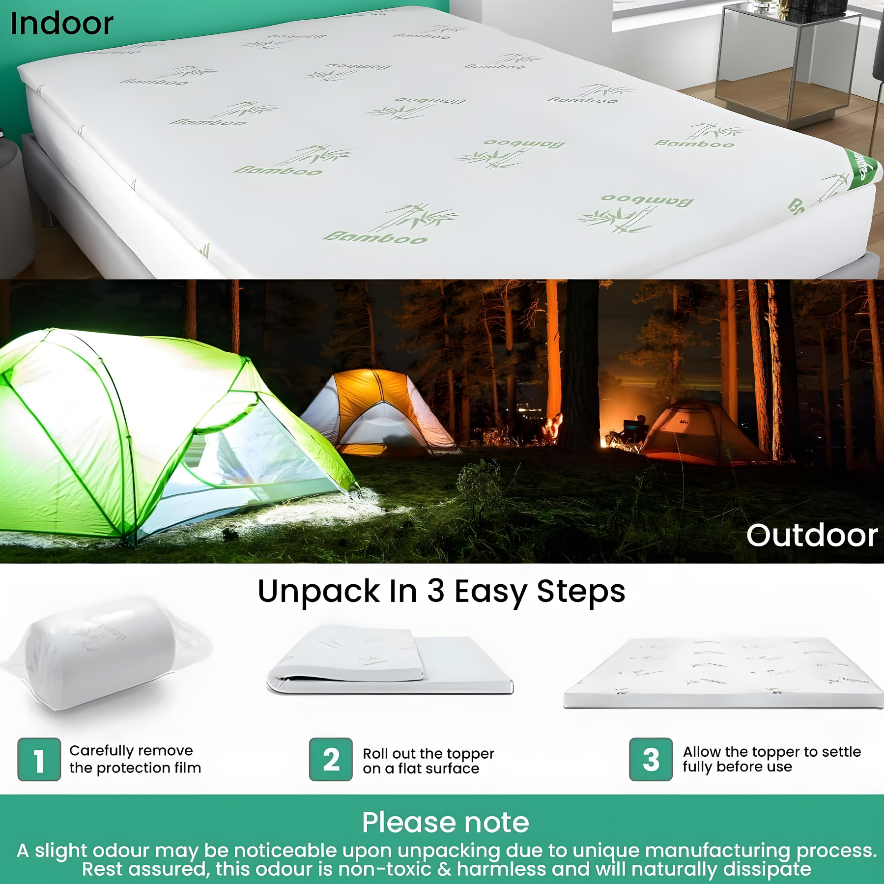 CL Bamboo Mattress Topper Memory Foam – 2.5cm Cooling Comfort Layer | Breathable, Lightweight & Eco-Friendly Sleep Upgrade | UK Sizes (Copy) - 4A's Global