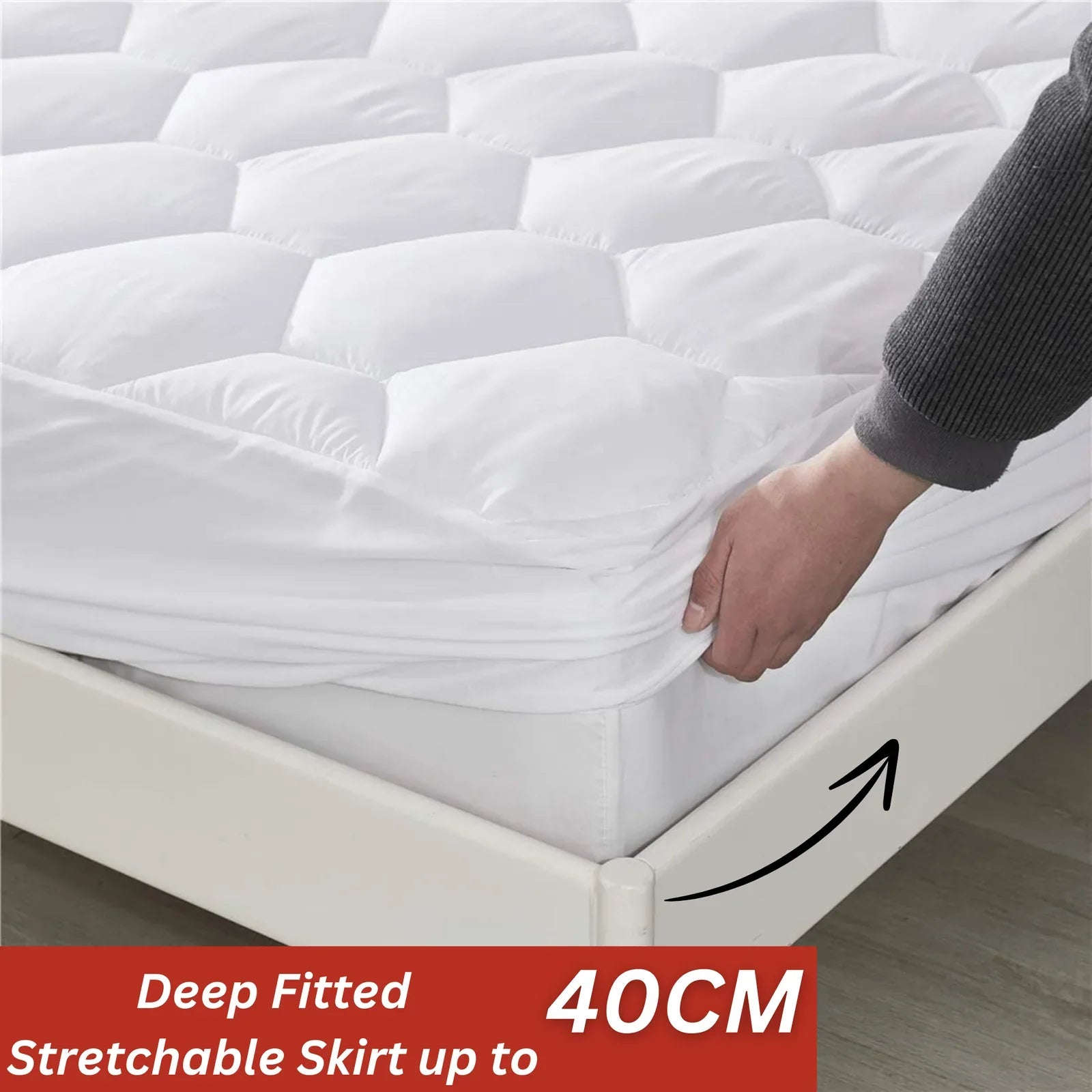 Quilted Mattress Protector Sheet | 40cm Deep Fit Skirt | 200 GSM Triple Fill | Lightweight, Breathable & Noiseless - 4A's Global