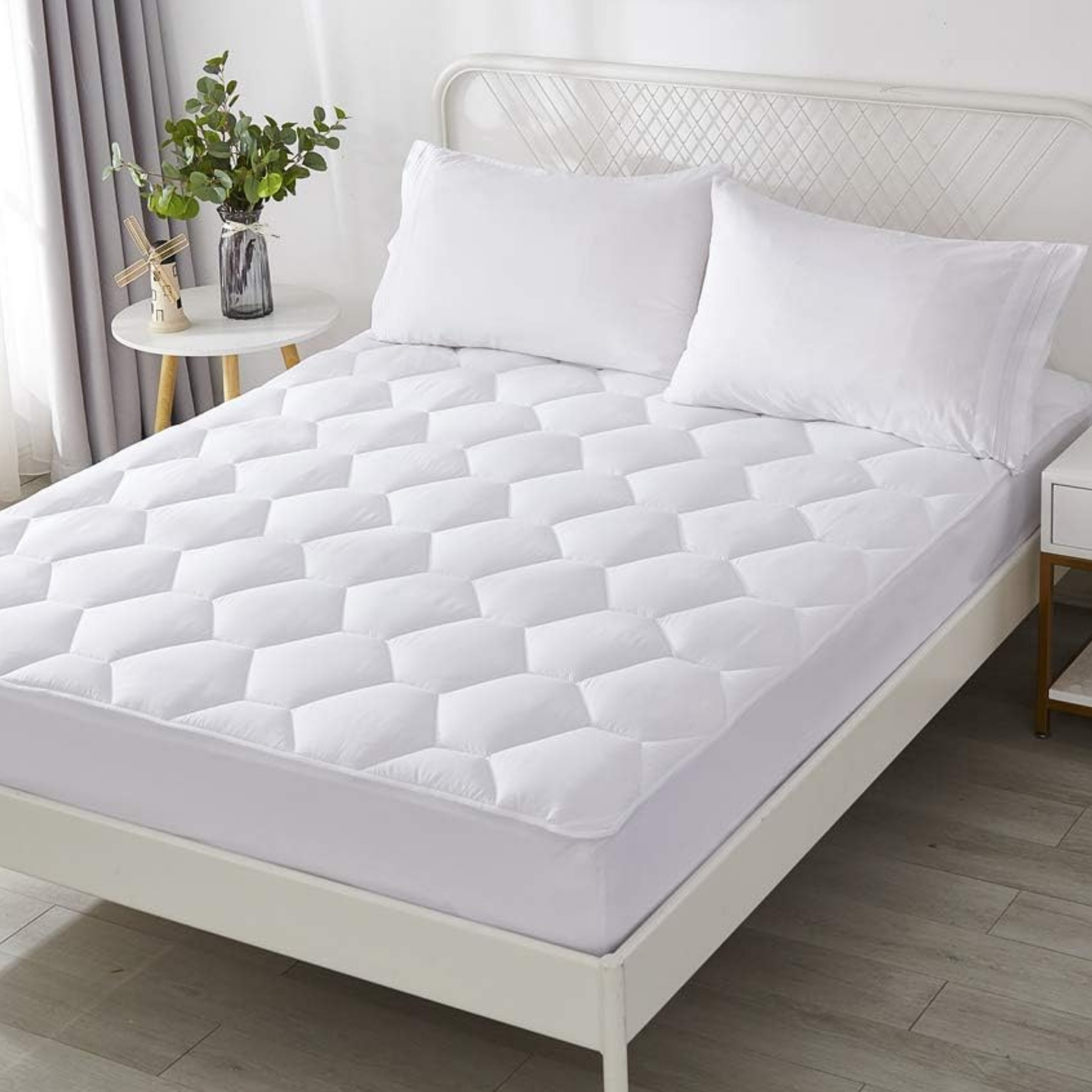 Quilted Mattress Protector Sheet | 40cm Deep Fit Skirt | 200 GSM Triple Fill | Lightweight, Breathable & Noiseless - 4A's Global