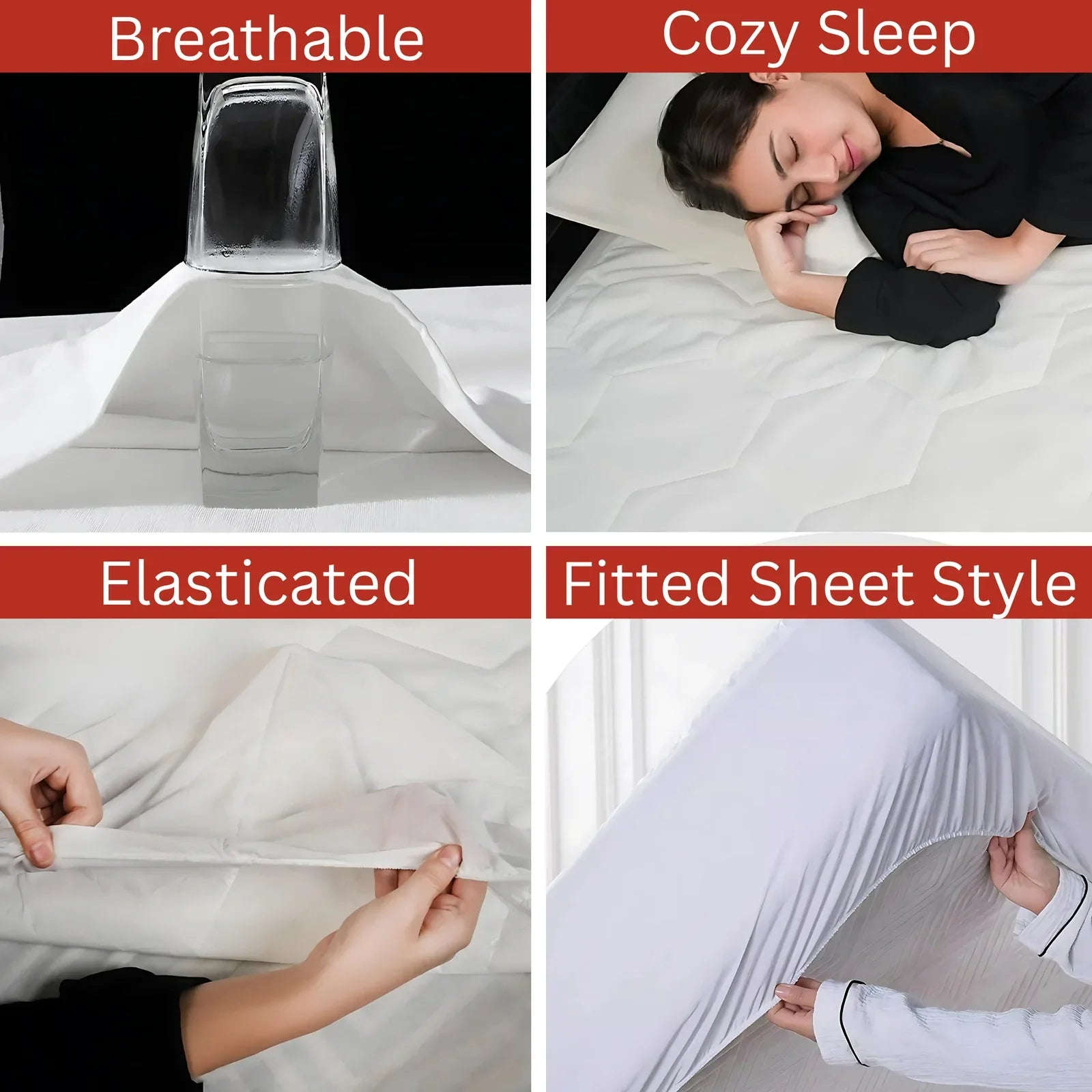 Quilted Mattress Protector Sheet | 40cm Deep Fit Skirt | 200 GSM Triple Fill | Lightweight, Breathable & Noiseless - 4A's Global