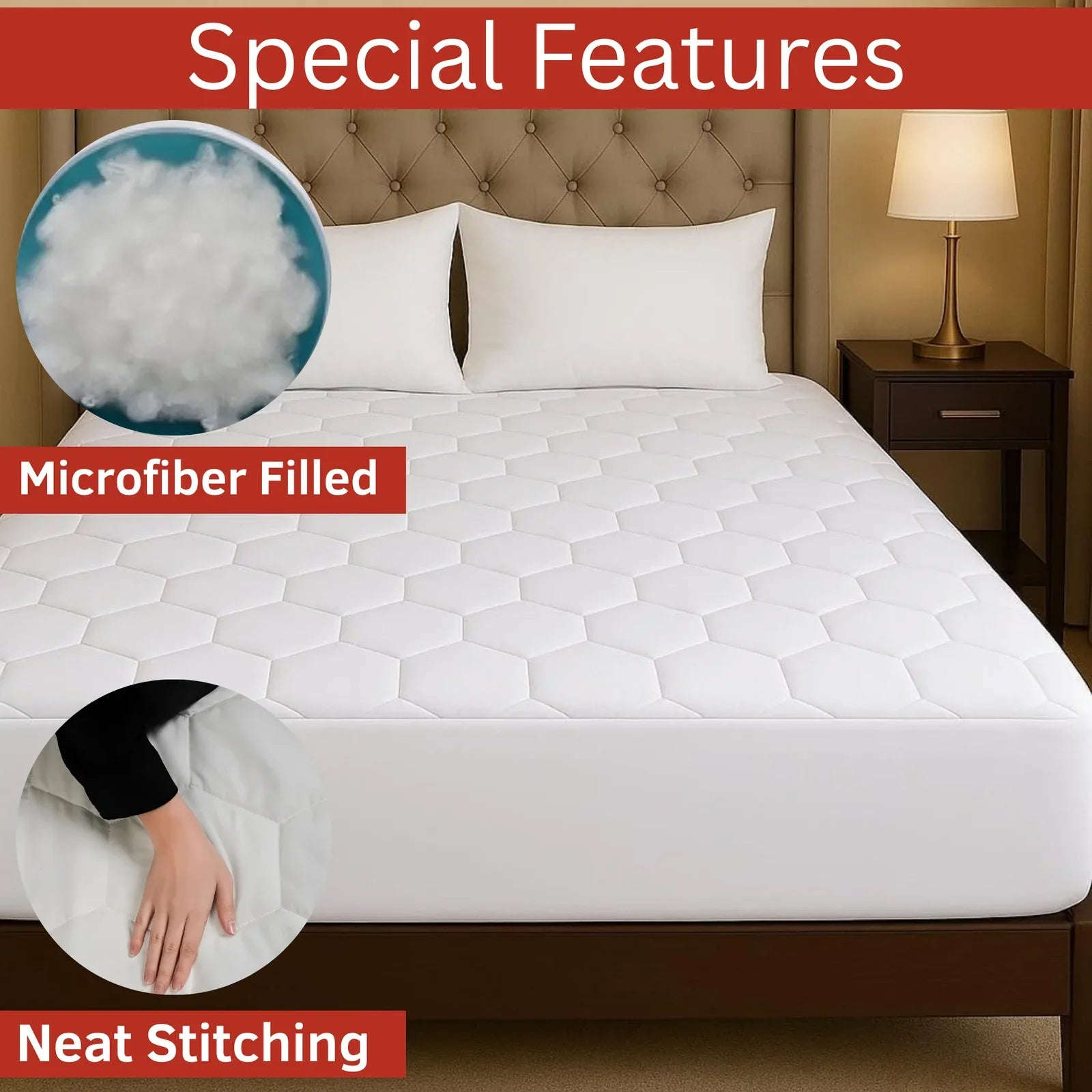 Quilted Mattress Protector Sheet | 40cm Deep Fit Skirt | 200 GSM Triple Fill | Lightweight, Breathable & Noiseless - 4A's Global
