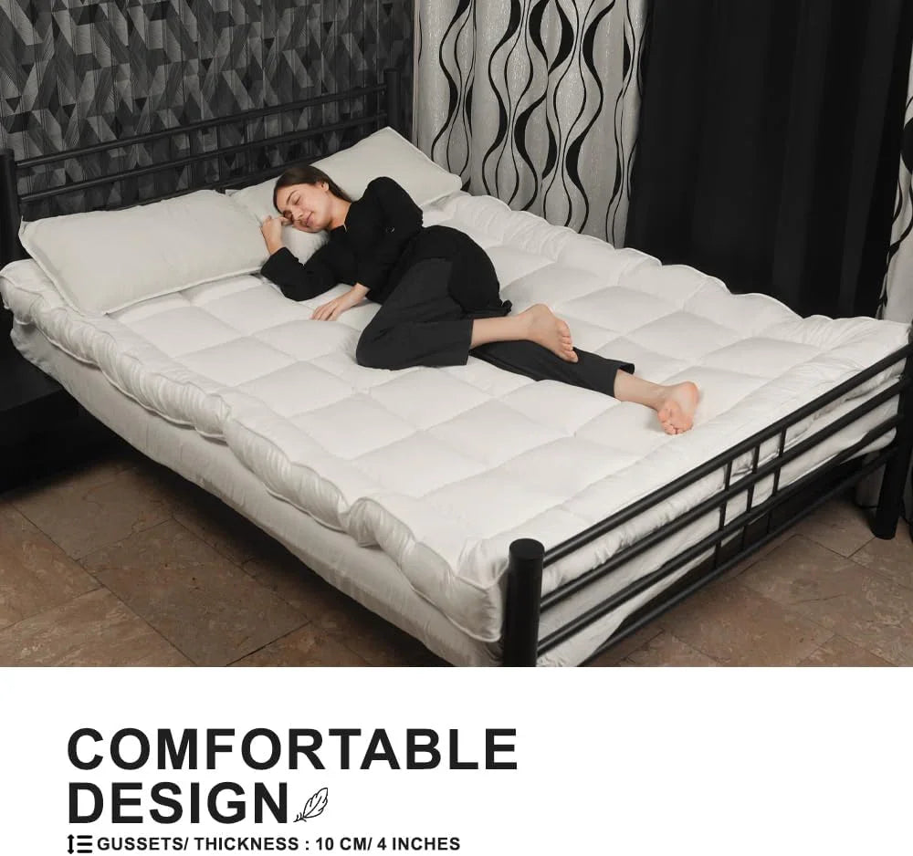 Luxury Extra-Thick Mattress Topper – Deep-Filled Microfibre Comfort Layer Quilted, Luxury Hotel Mattress Pads Box Stitched Elasticated Corner Straps - 4A's Global