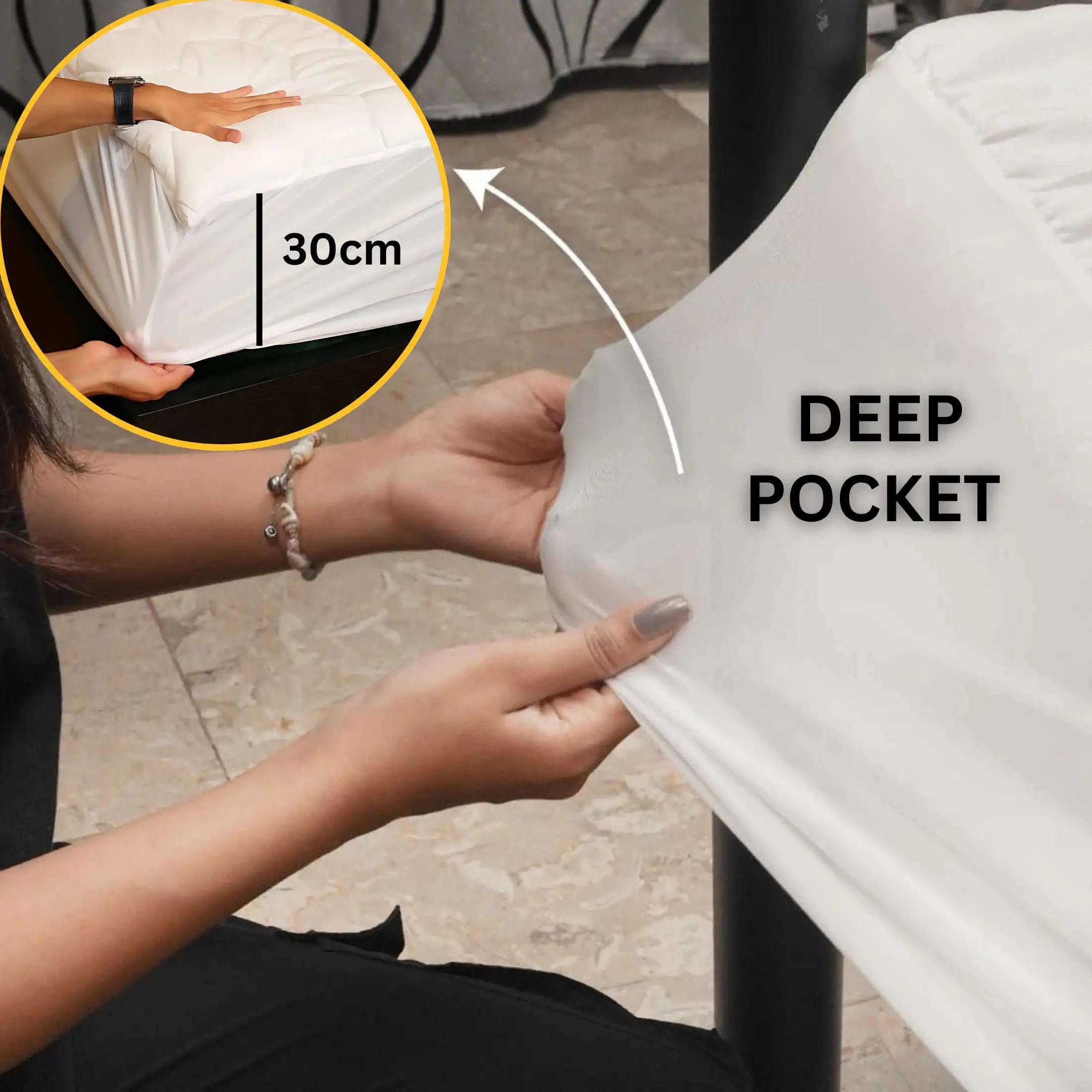 CL Mattress Protector Sheet | Lightweight, Breathable & Noise-Free | Deep Fit 30cm Skirt | Hexagonal Style (Copy) - 4A's Global