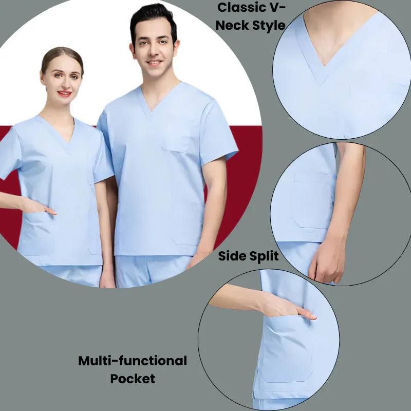 2Pcs Men Women Scrub Suit Hospital Doctor Nurse Medical Working Uniform Workwear Menswear Clothes - 4A's Global