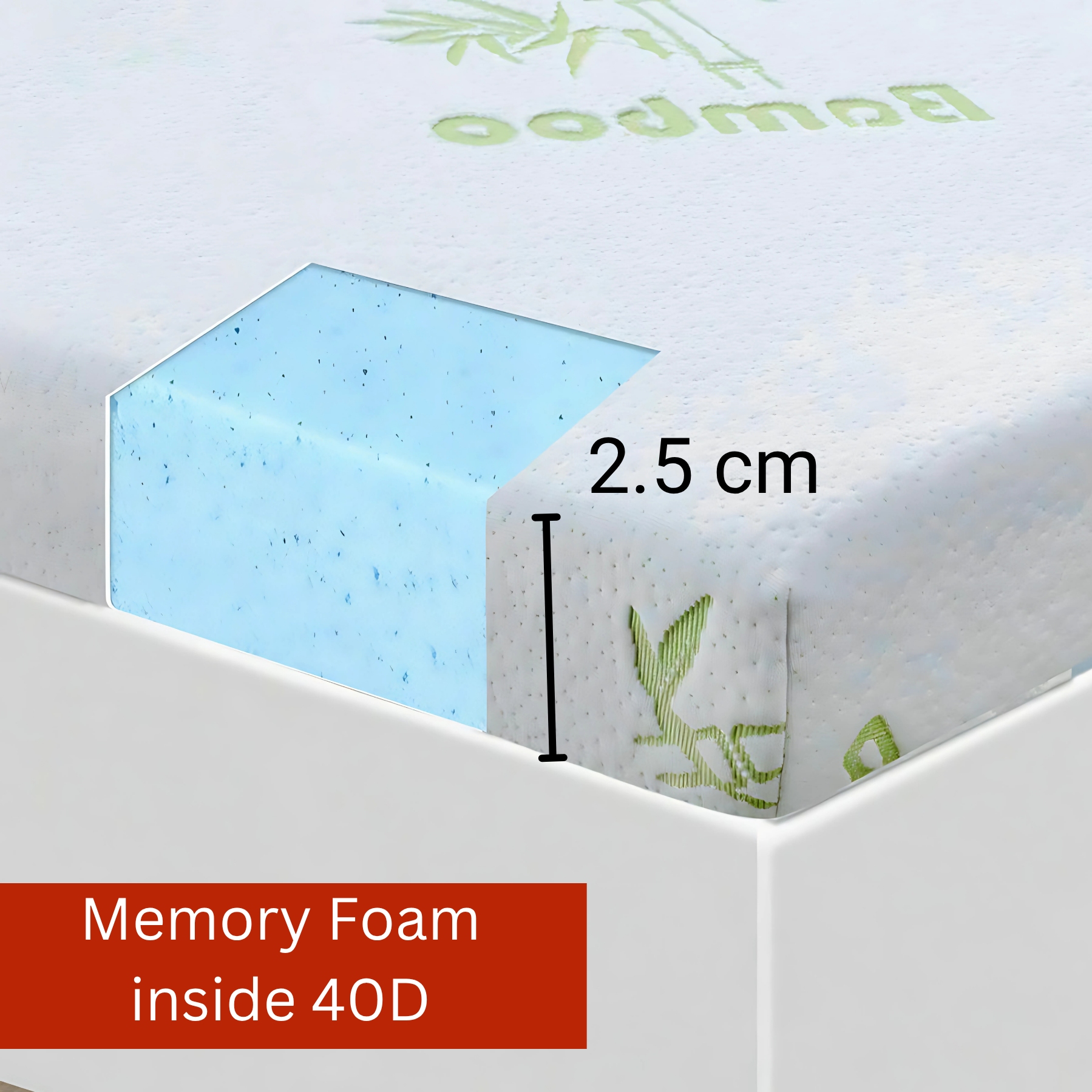 Heaven High 40D Bamboo Mattress Topper Memory Foam 2.5cm – Gel Infused | Cooling | Bamboo Cover | Anti-Slip | Pressure Relief - 4A's Global