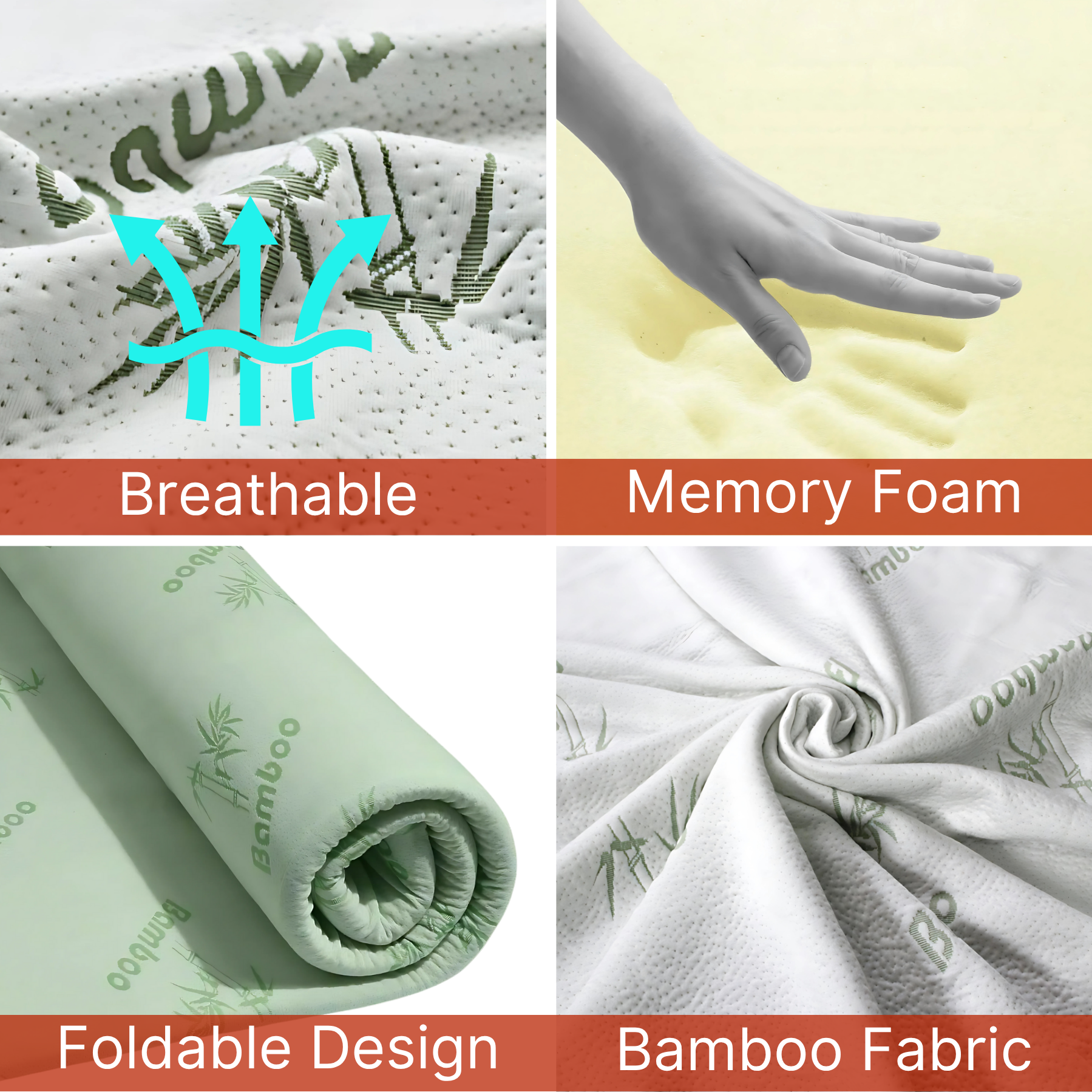 Heaven High 40D Bamboo Mattress Topper Memory Foam 2.5cm – Gel Infused | Cooling | Bamboo Cover | Anti-Slip | Pressure Relief - 4A's Global