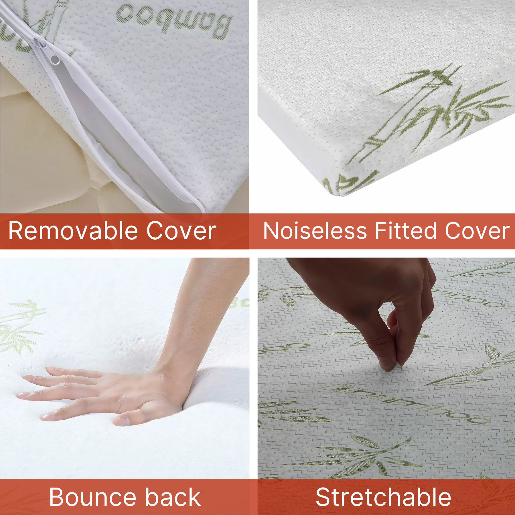 Heaven High 40D Bamboo Mattress Topper Memory Foam 2.5cm – Gel Infused | Cooling | Bamboo Cover | Anti-Slip | Pressure Relief - 4A's Global