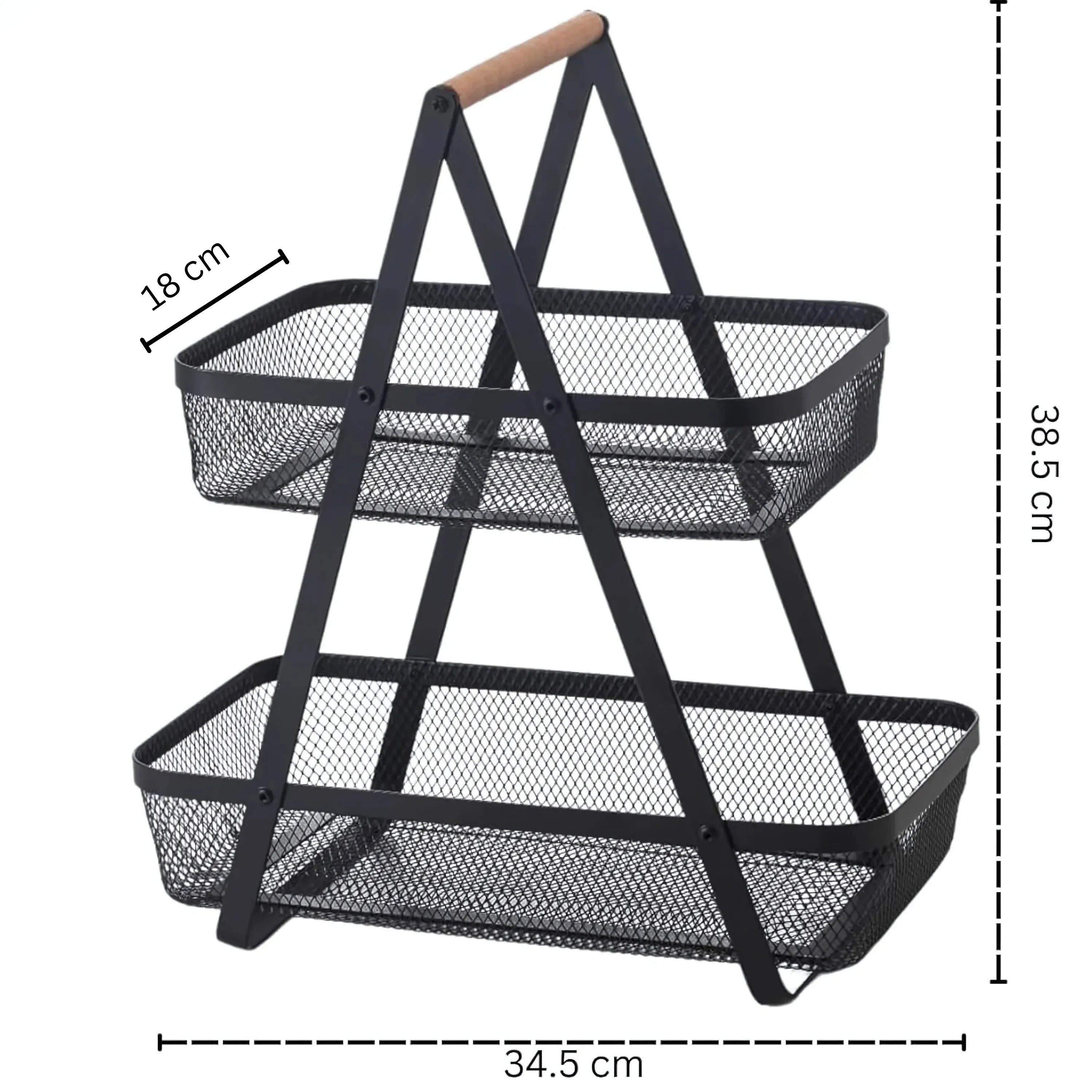 2-Tier Countertop Fruit , Bread & Vegetable Storage Basket – Black Wire Mesh - 4A's Global