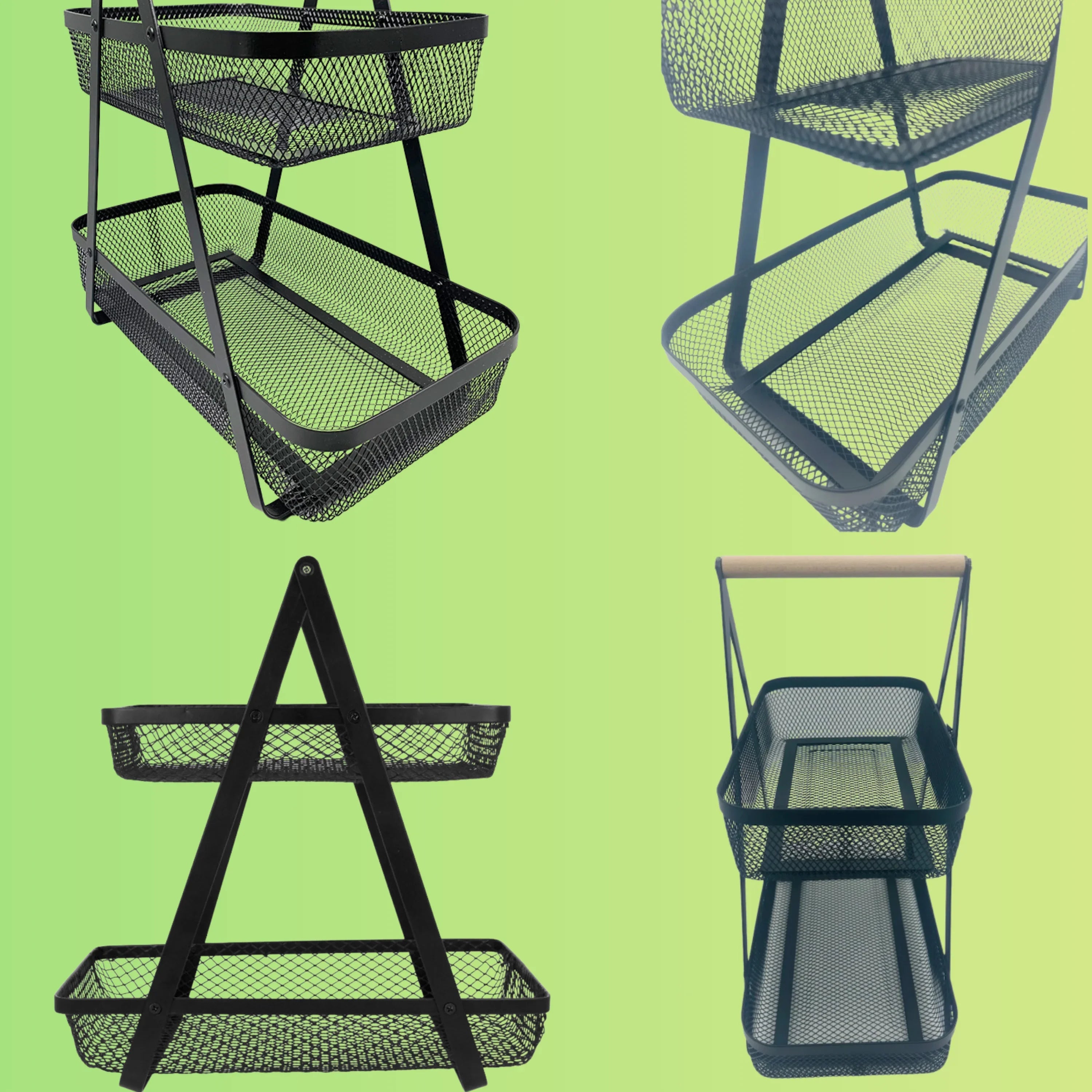 2-Tier Countertop Fruit , Bread & Vegetable Storage Basket – Black Wire Mesh - 4A's Global