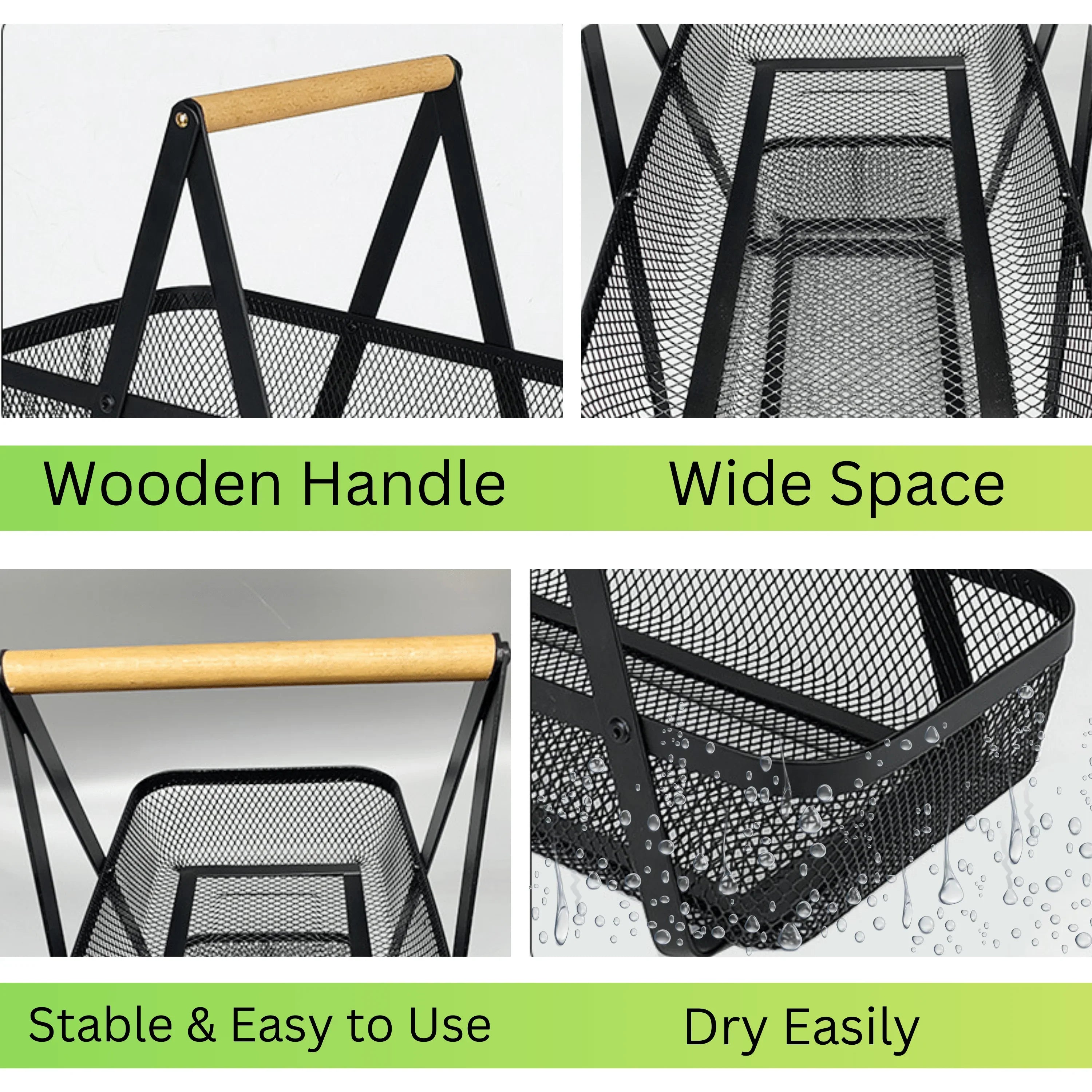 2-Tier Countertop Fruit , Bread & Vegetable Storage Basket – Black Wire Mesh - 4A's Global