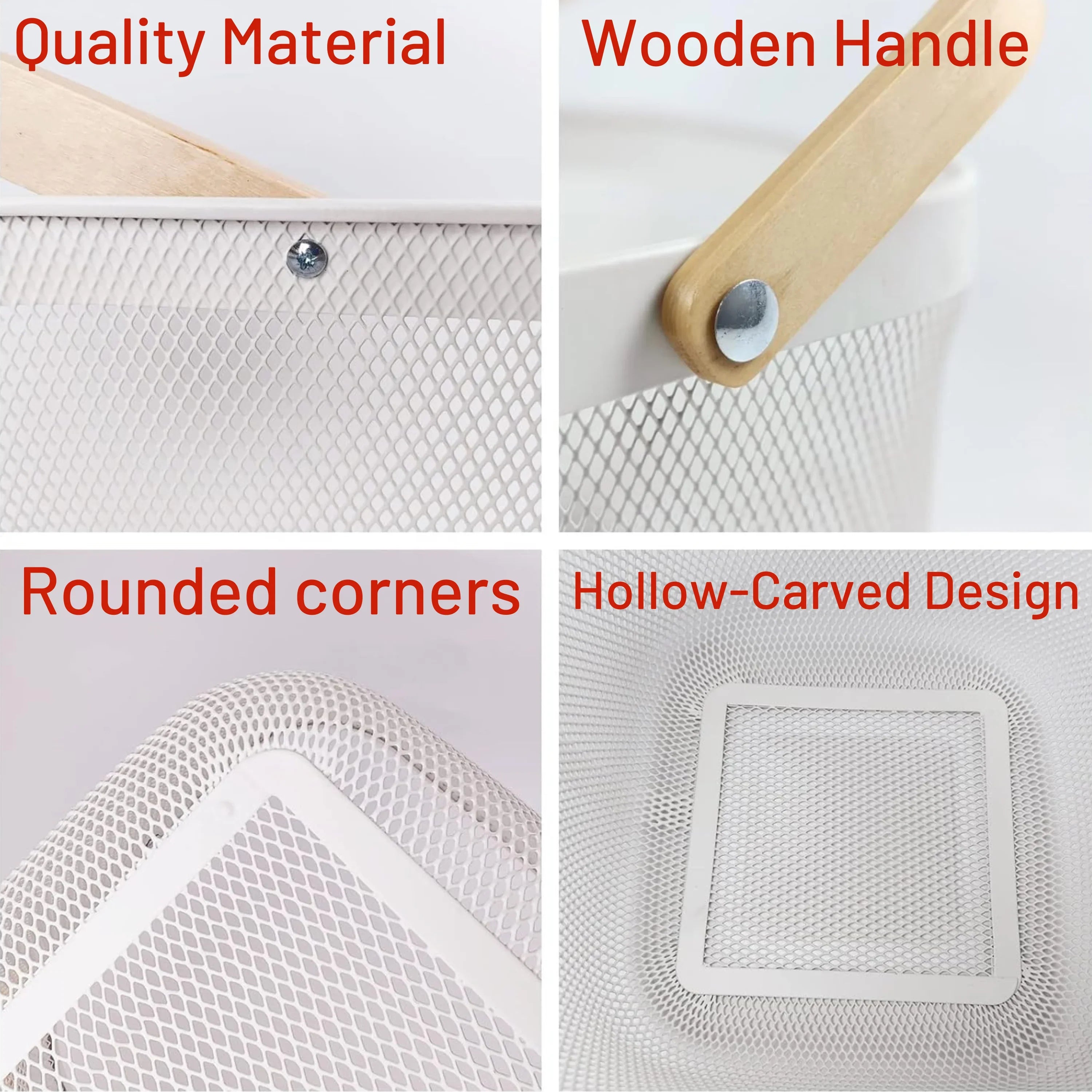 Fruit Basket with Wooden Handle – Metal Mesh Kitchen Storage Organiser, Multi-Functional Food Pantry & Home Decor Metal Tabletop Fruit Vegetable Baskets Elegant Creative Ornaments For Home Office Wedding Decor Dessert Serve H 17 x W 24cm(White & Gold) - 4A's Global