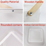 Fruit Basket with Wooden Handle – Metal Mesh Kitchen Storage Organiser, Multi-Functional Food Pantry & Home Decor Metal Tabletop Fruit Vegetable Baskets Elegant Creative Ornaments For Home Office Wedding Decor Dessert Serve H 17 x W 24cm(White & Gold) - 4A's Global