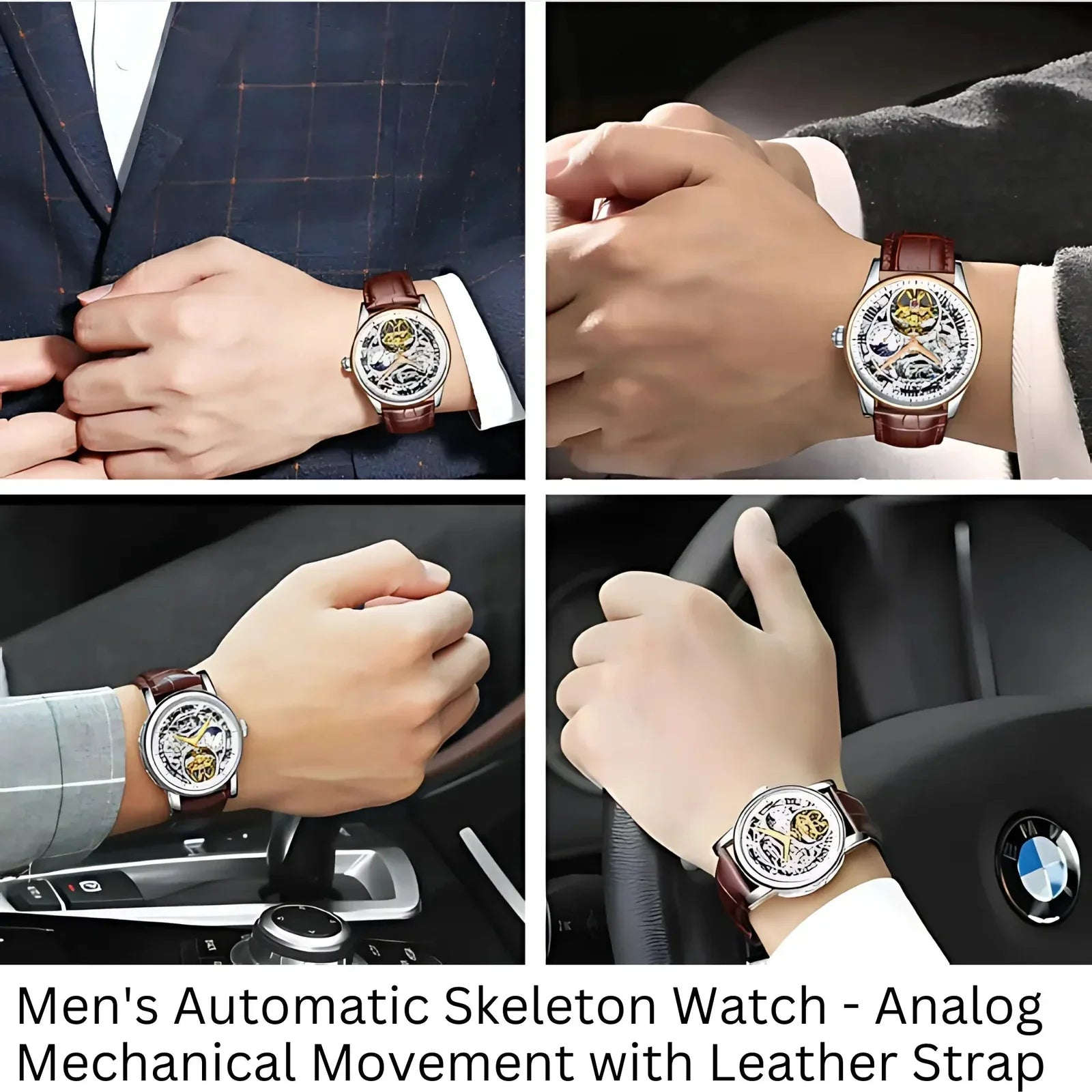 Men’s Automatic Skeleton Executive Wrest Watch | Leather Strap Mechanical Timepiece - 4A's Global