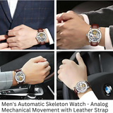 Men’s Automatic Skeleton Executive Wrest Watch | Leather Strap Mechanical Timepiece - 4A's Global