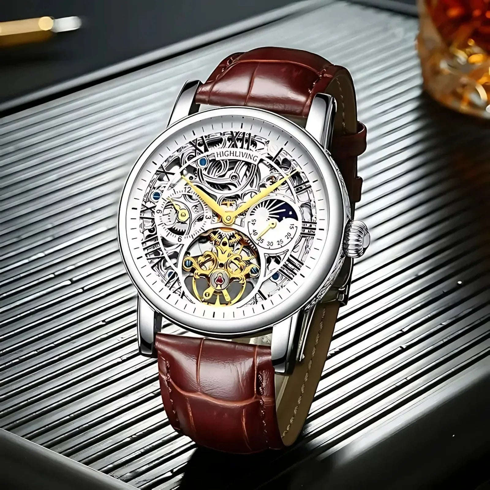 Men’s Automatic Skeleton Executive Wrest Watch | Leather Strap Mechanical Timepiece - 4A's Global