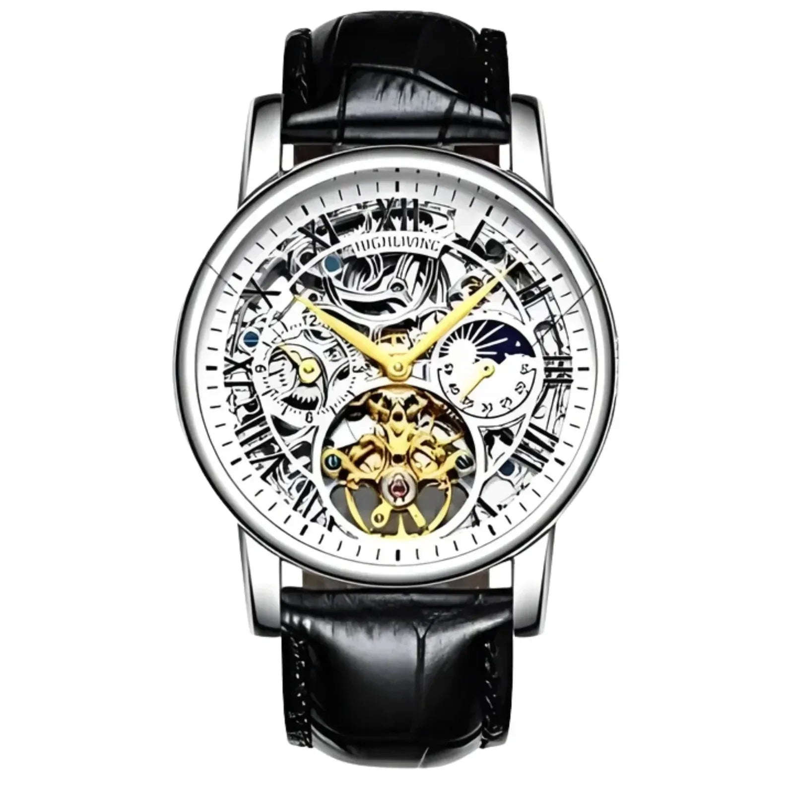 Men’s Automatic Skeleton Executive Wrest Watch | Leather Strap Mechanical Timepiece - 4A's Global