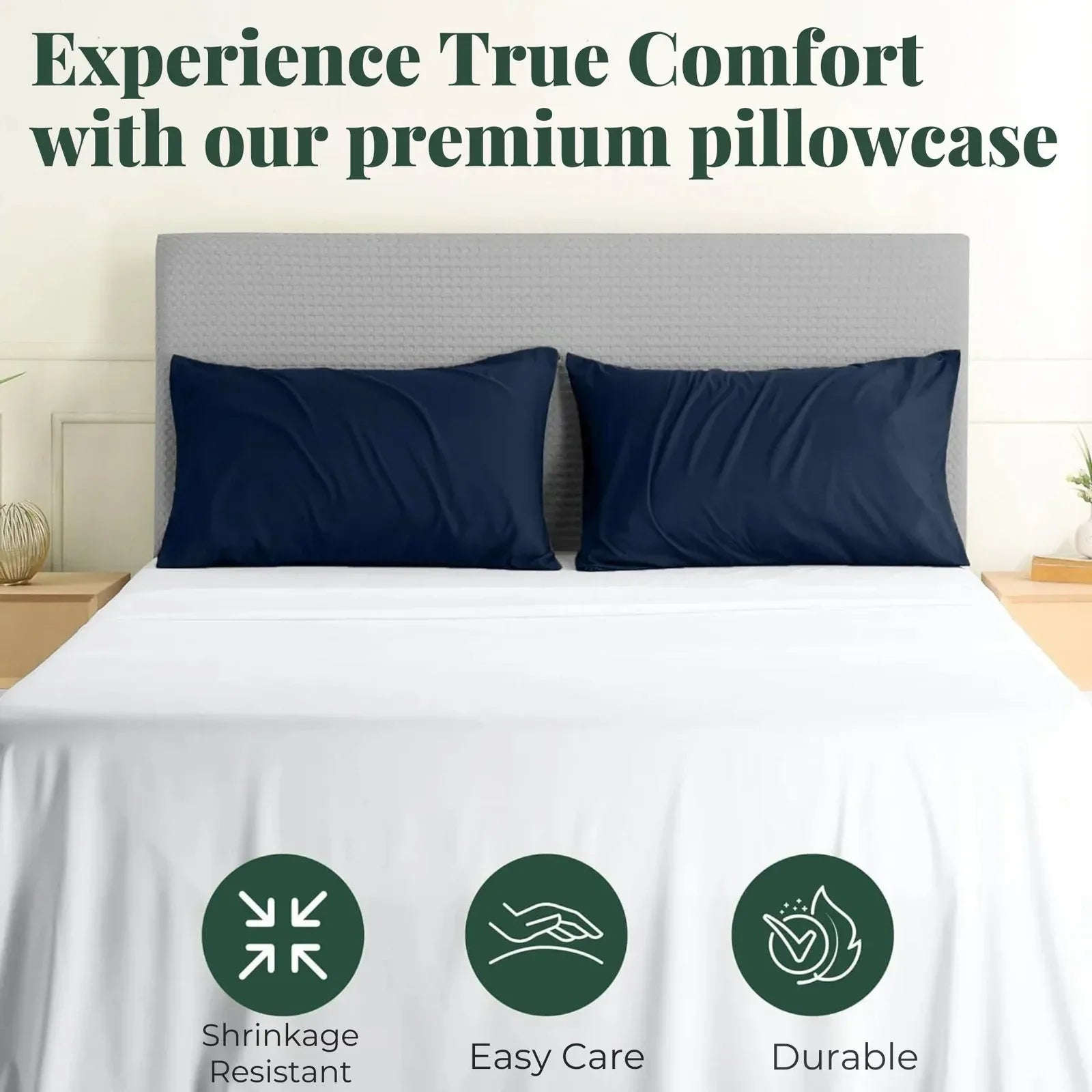 2x Luxury Percale Polycotton Pillowcases – Soft & Durable - 4A's Global