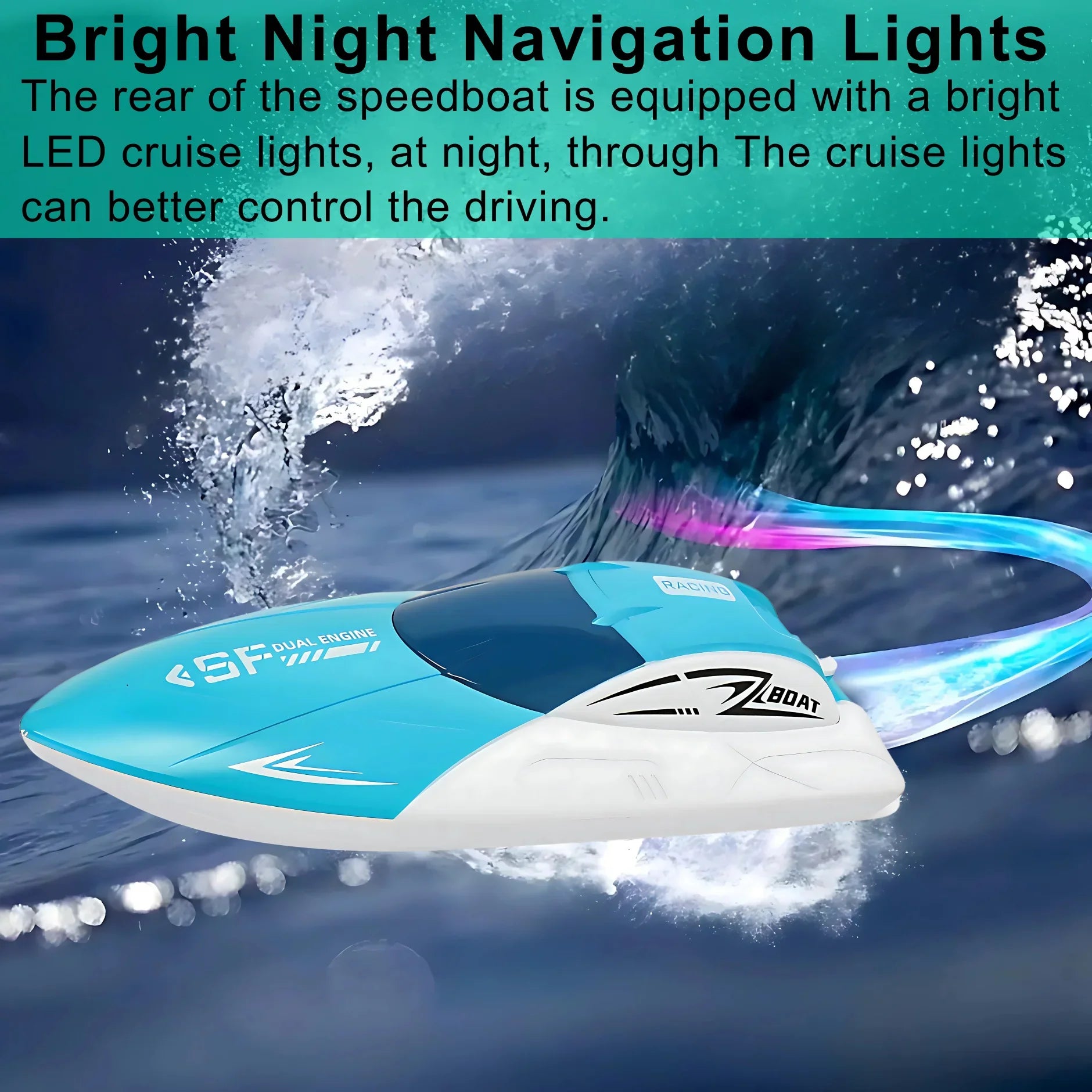 High-Speed RC Racing Boat – Remote Control Boat 2.4GHz – Dual Motor High-Speed Racing RC Boat with Modular Battery & Waterproof Design - 4A's Global