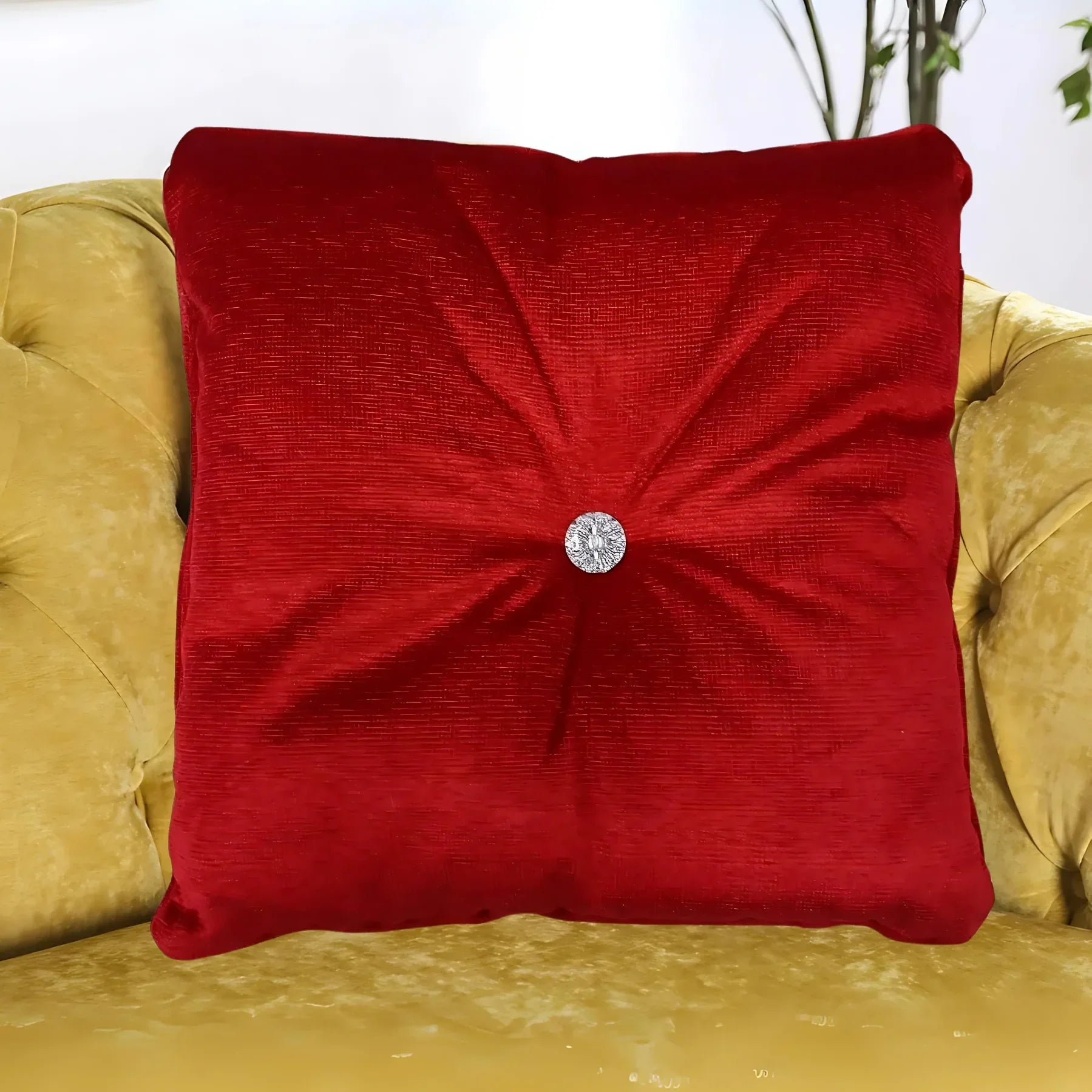 Luxury Panache Havana Square Filled Cushion with Diamante Button 17 inch (RED) Viral Teddy Hugs Diamante Cushion – Plush Comfort with a Glam Finish - 43 cm x 43 cm / 17 inch x 17 inch - 4A's Global