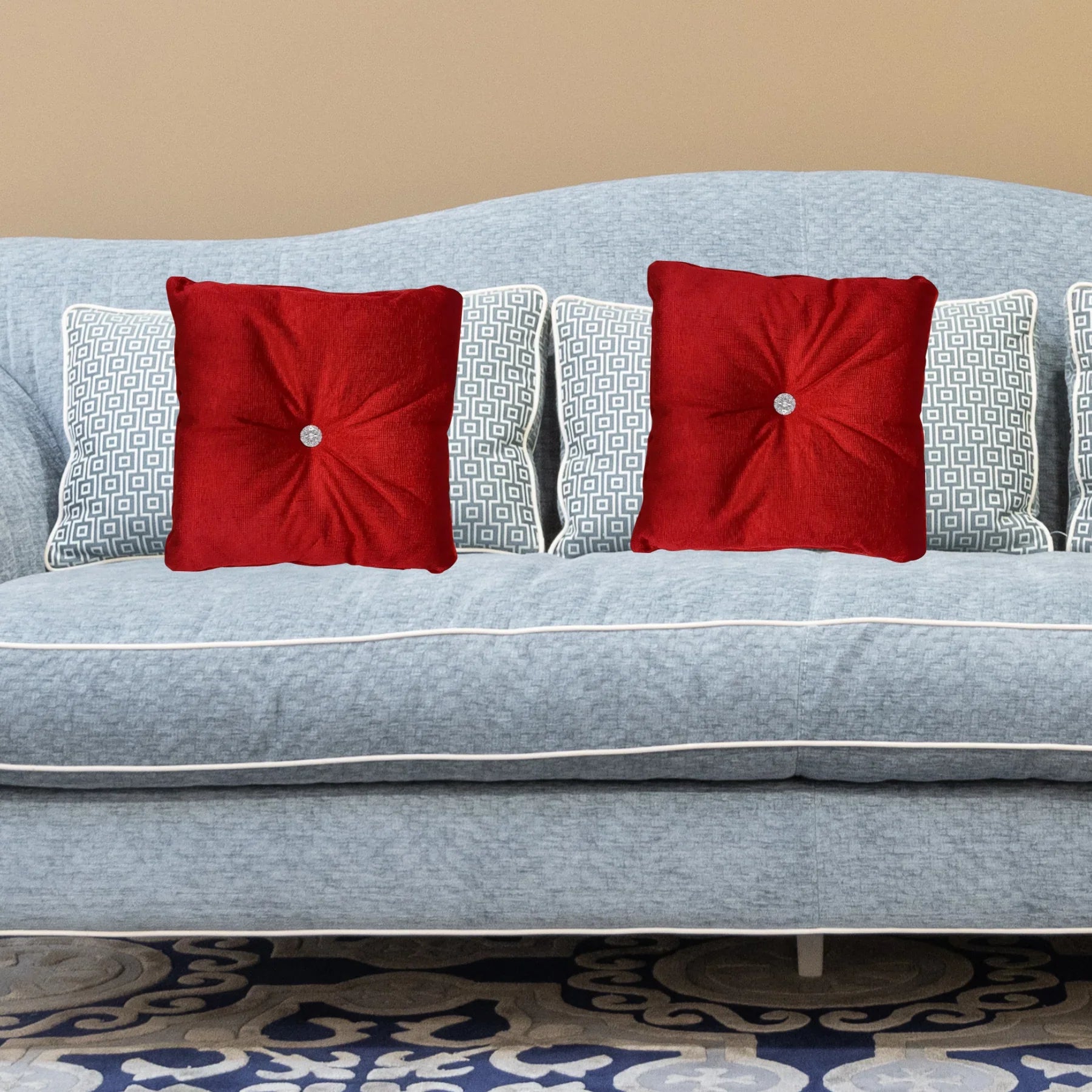 Luxury Panache Havana Square Filled Cushion with Diamante Button 17 inch (RED) Viral Teddy Hugs Diamante Cushion – Plush Comfort with a Glam Finish - 43 cm x 43 cm / 17 inch x 17 inch - 4A's Global