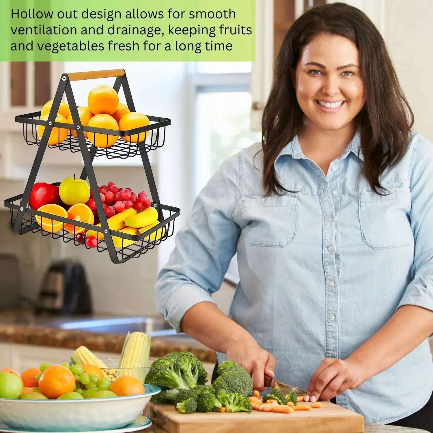 2-Tier Countertop Fruit & Veg Basket – Space-Saving Organizer - 4A's Global
