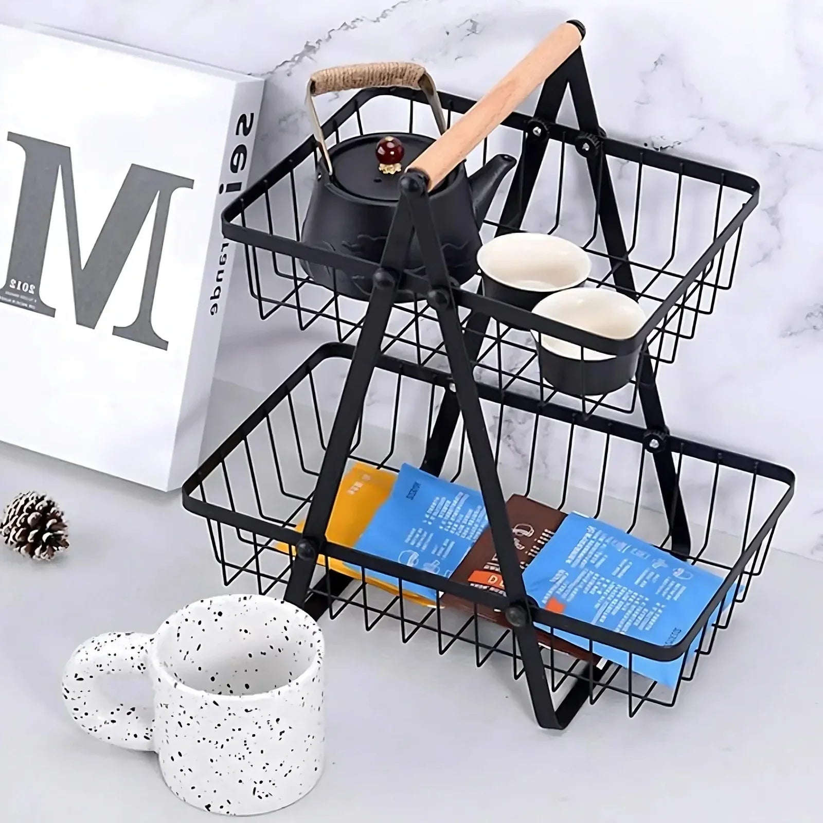 2-Tier Countertop Fruit & Veg Basket – Space-Saving Organizer - 4A's Global