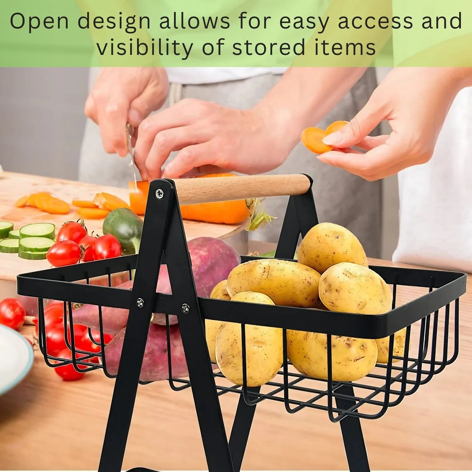 2-Tier Countertop Fruit & Vegetable Basket – Multi-Purpose Kitchen, Office & Makeup Organiser - 4A's Global