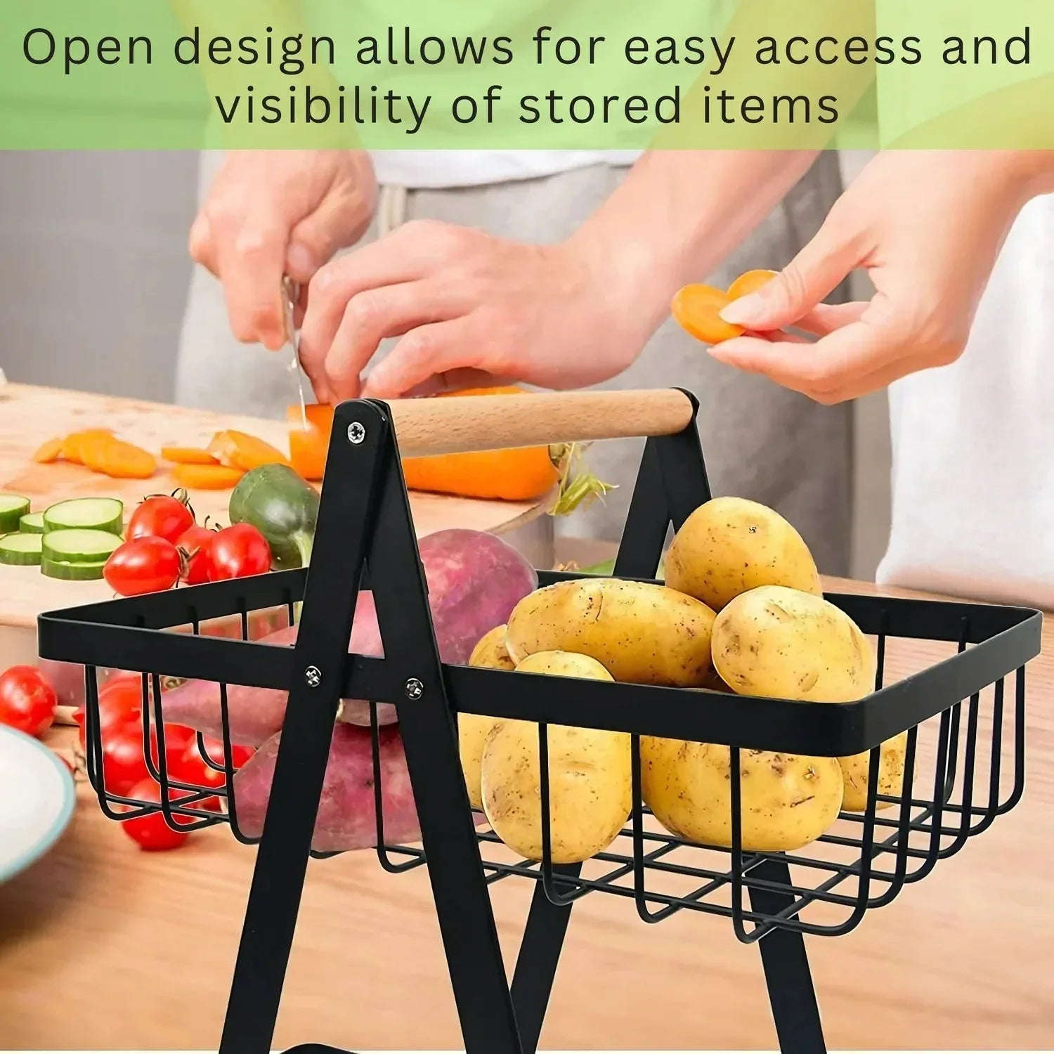 2-Tier Countertop Fruit & Veg Basket – Space-Saving Organizer - 4A's Global