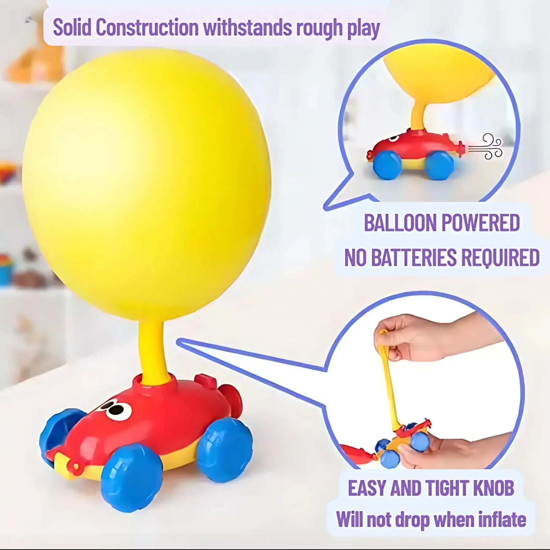 Balloon Powered Cars Toy for Kids, Balloon Launcher Air Powered Race Car - Attach balloon Inflate Press release Go - 4A's Global