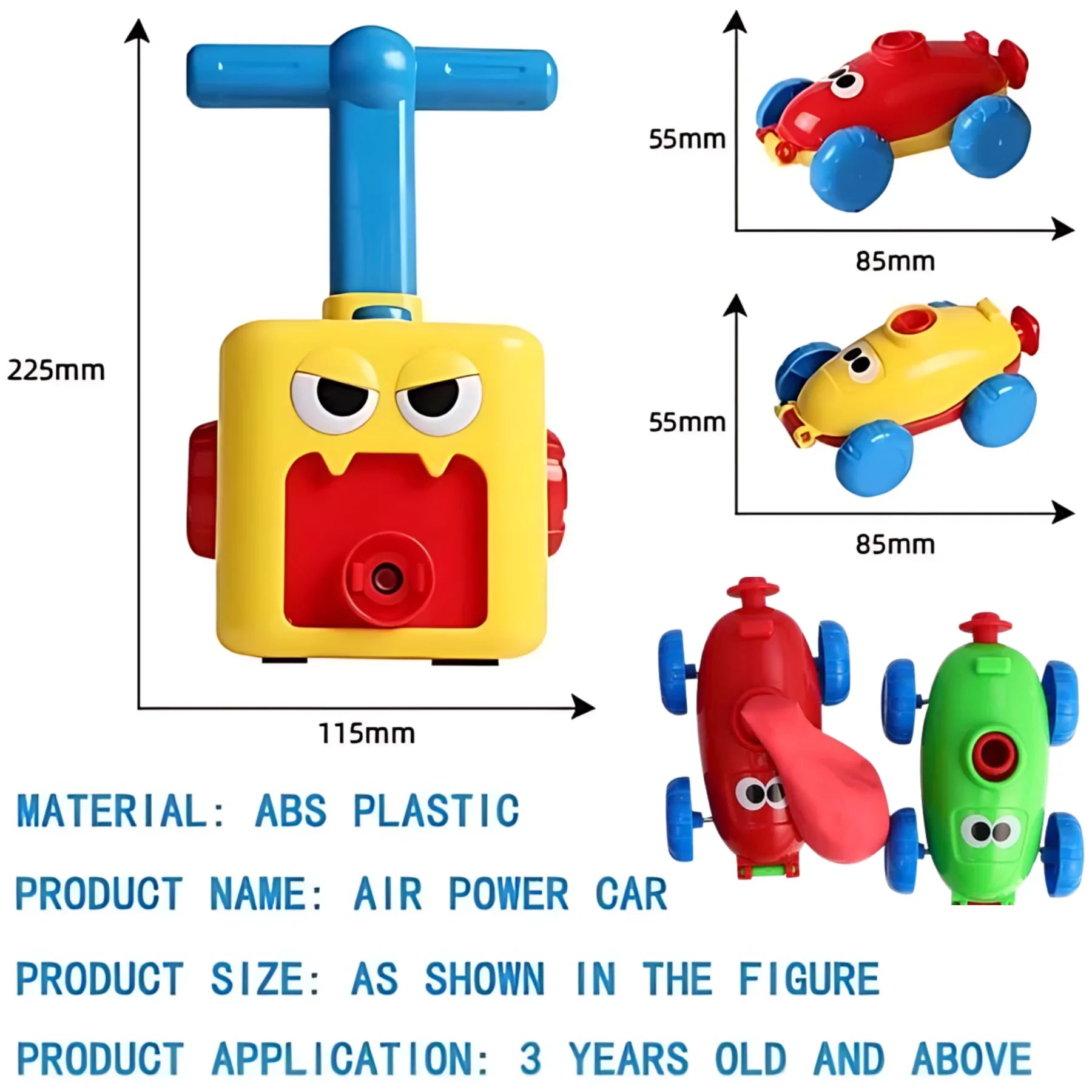 Balloon Powered Cars Toy for Kids, Balloon Launcher Air Powered Race Car - Attach balloon Inflate Press release Go - 4A's Global