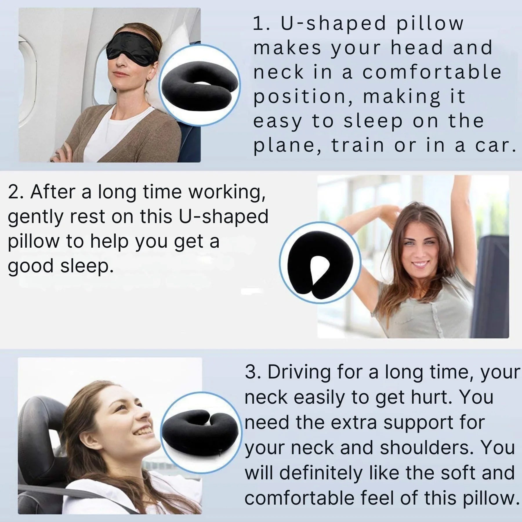 Cooling Memory Foam Travel Pillow – Lightweight, Compact & Portable | 30x30x9 cm / 11.8x11.8x3.5 in | Black - 4A's Global