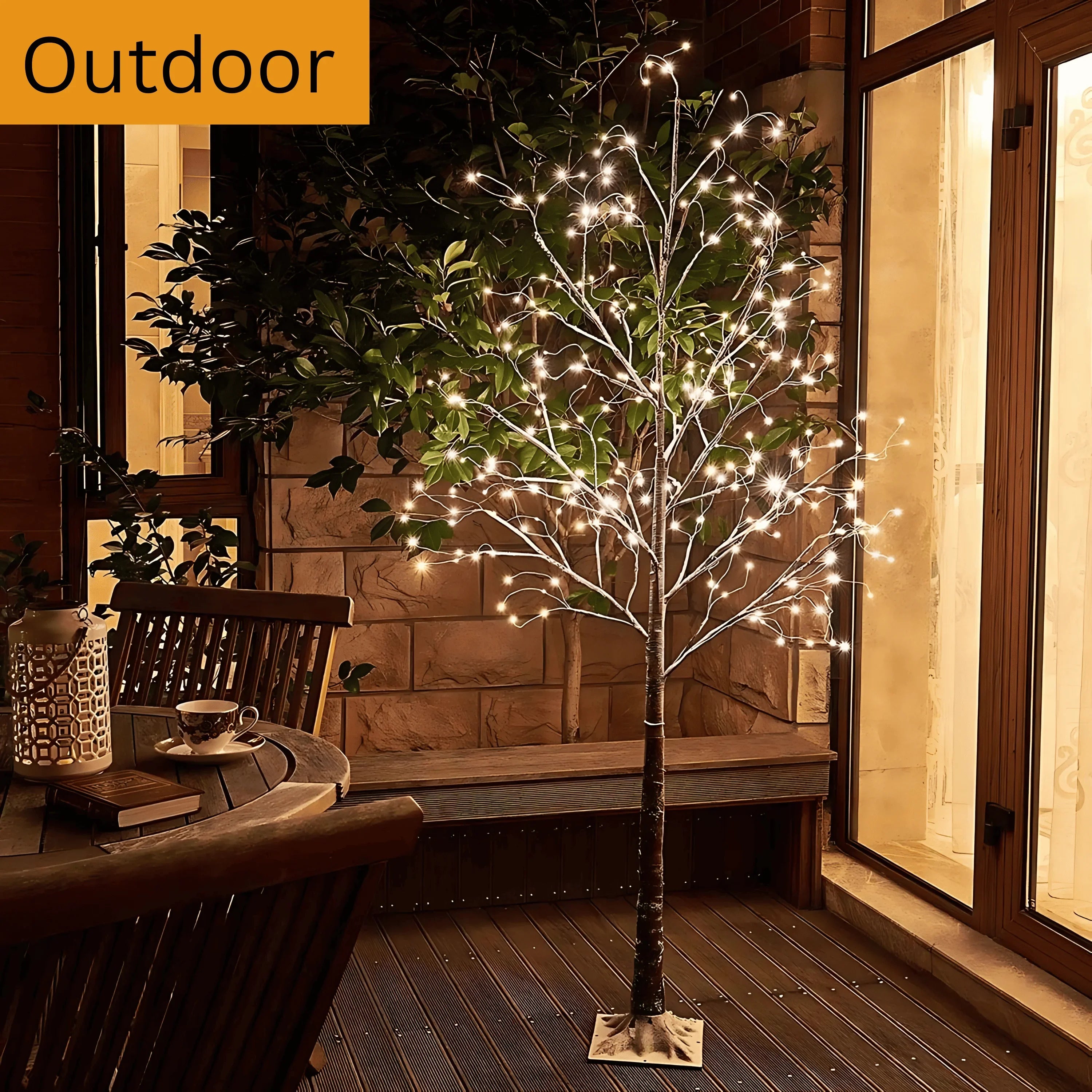 5ft, 6ft Decor Outdoor LED Christmas Tree Warm white LED lights, snowy twig design,Indoor Outdoor flexible branches for shaping and styling Battery Operated - 4A's Global
